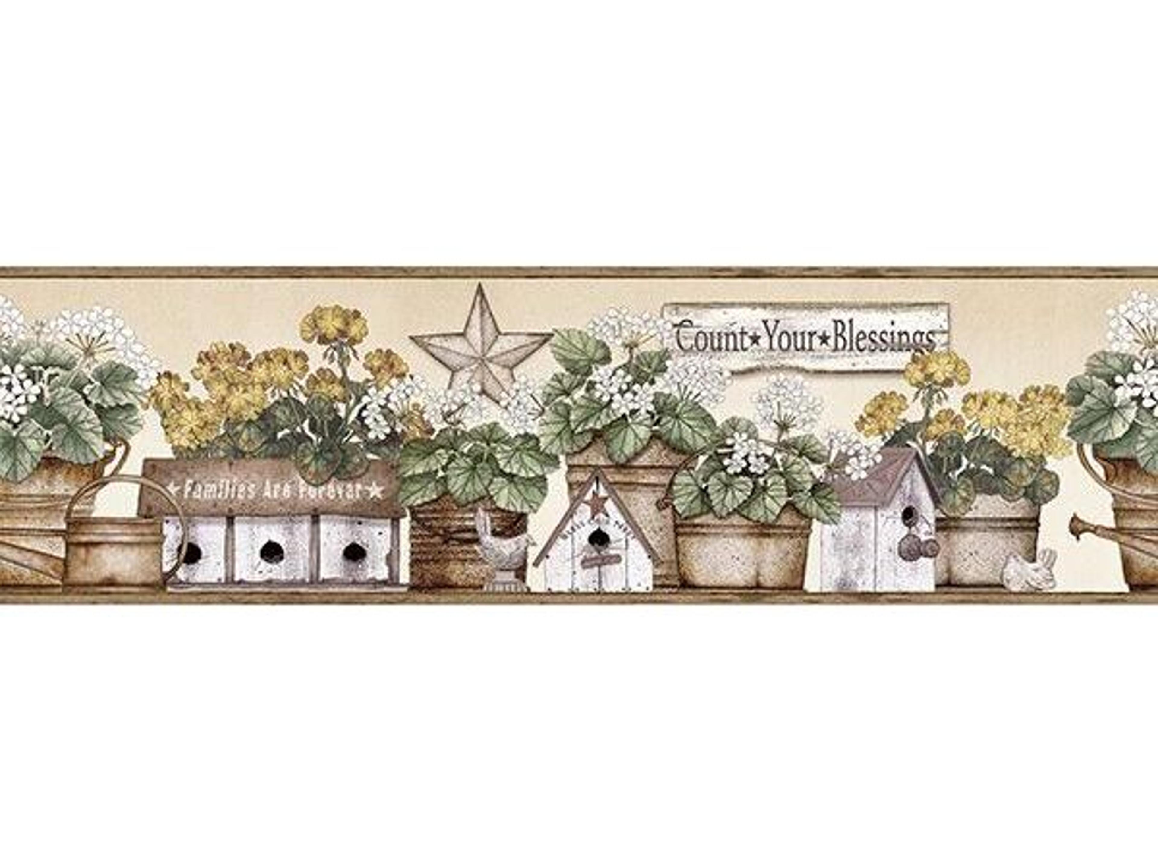 Brewster Home Fashions Chesapeake Geranium Yellow Flower Pot Border