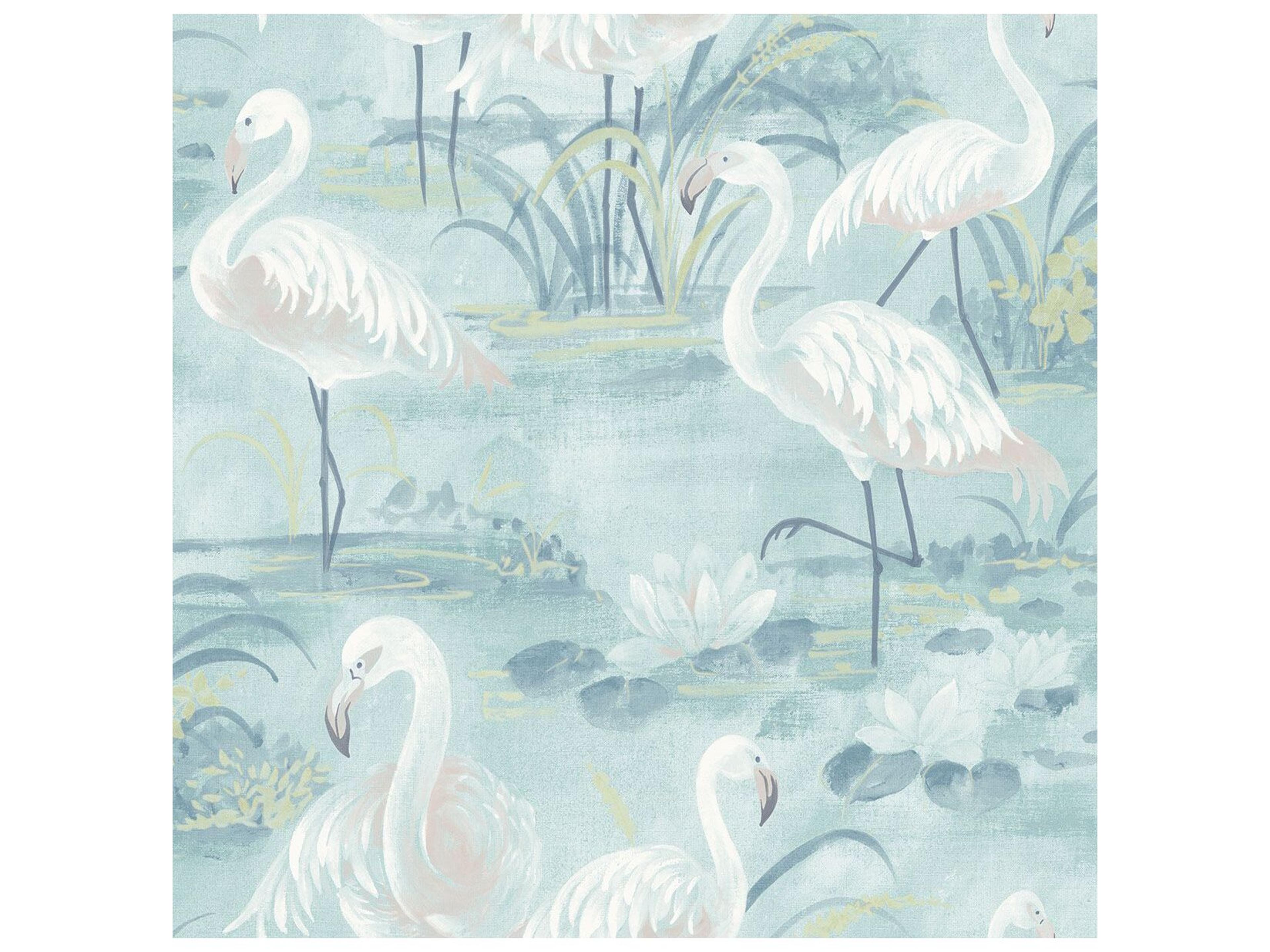 Brewster Home Fashions Chesapeake Everglades Aqua Flamingos Wallpaper
