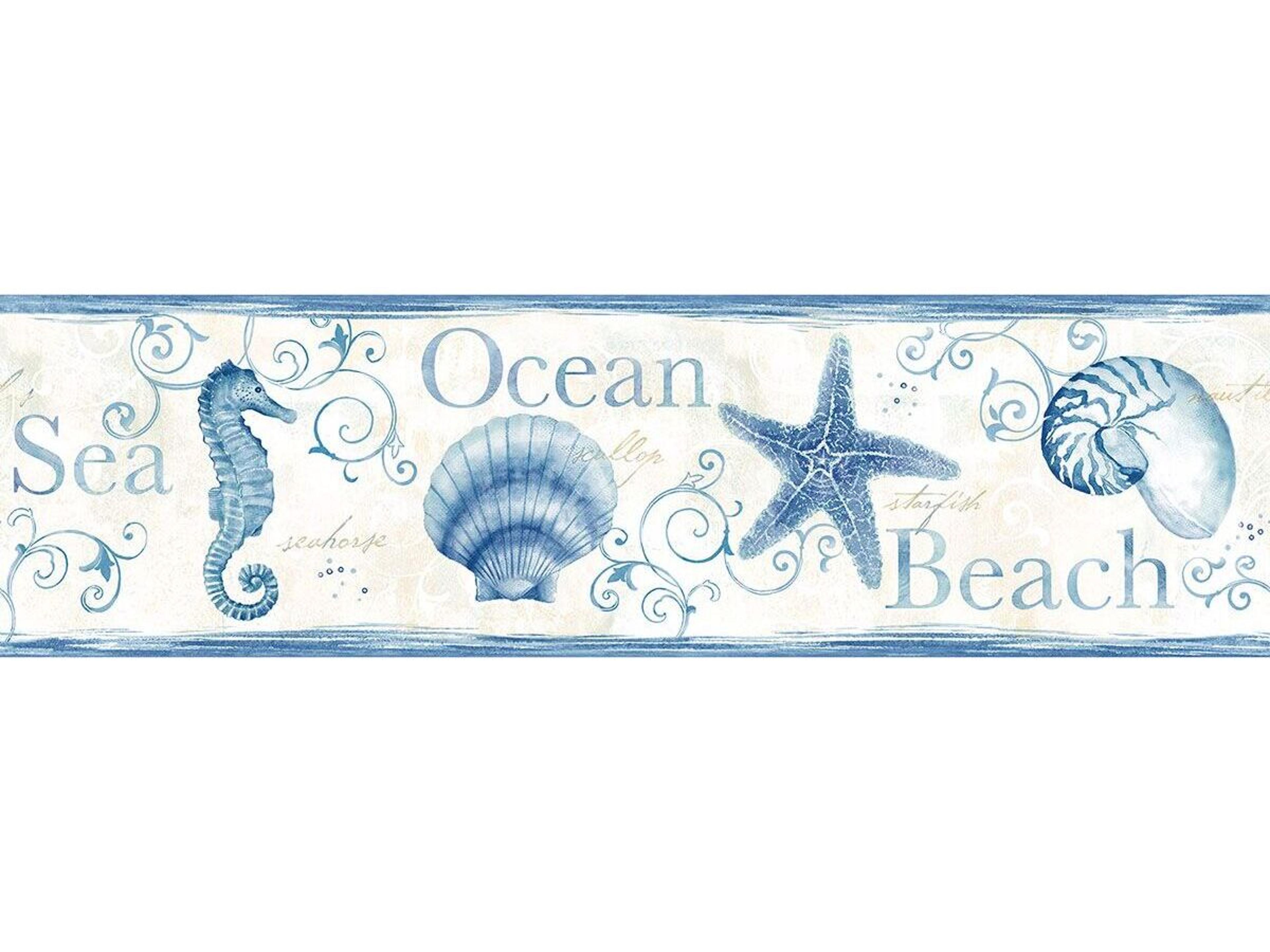 Brewster Home Fashions Chesapeake Island Bay Blue Starfish Border