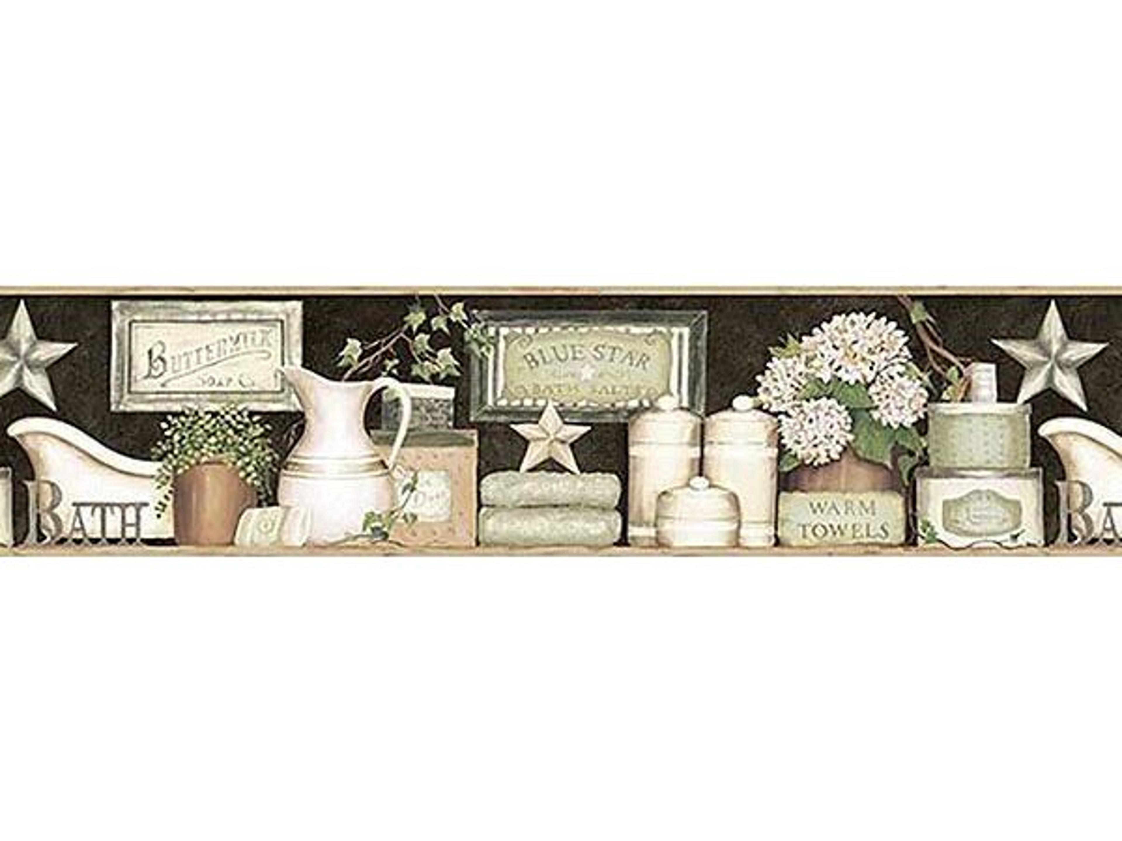 Brewster Home Fashions Chesapeake Martha Black Country Bath Border