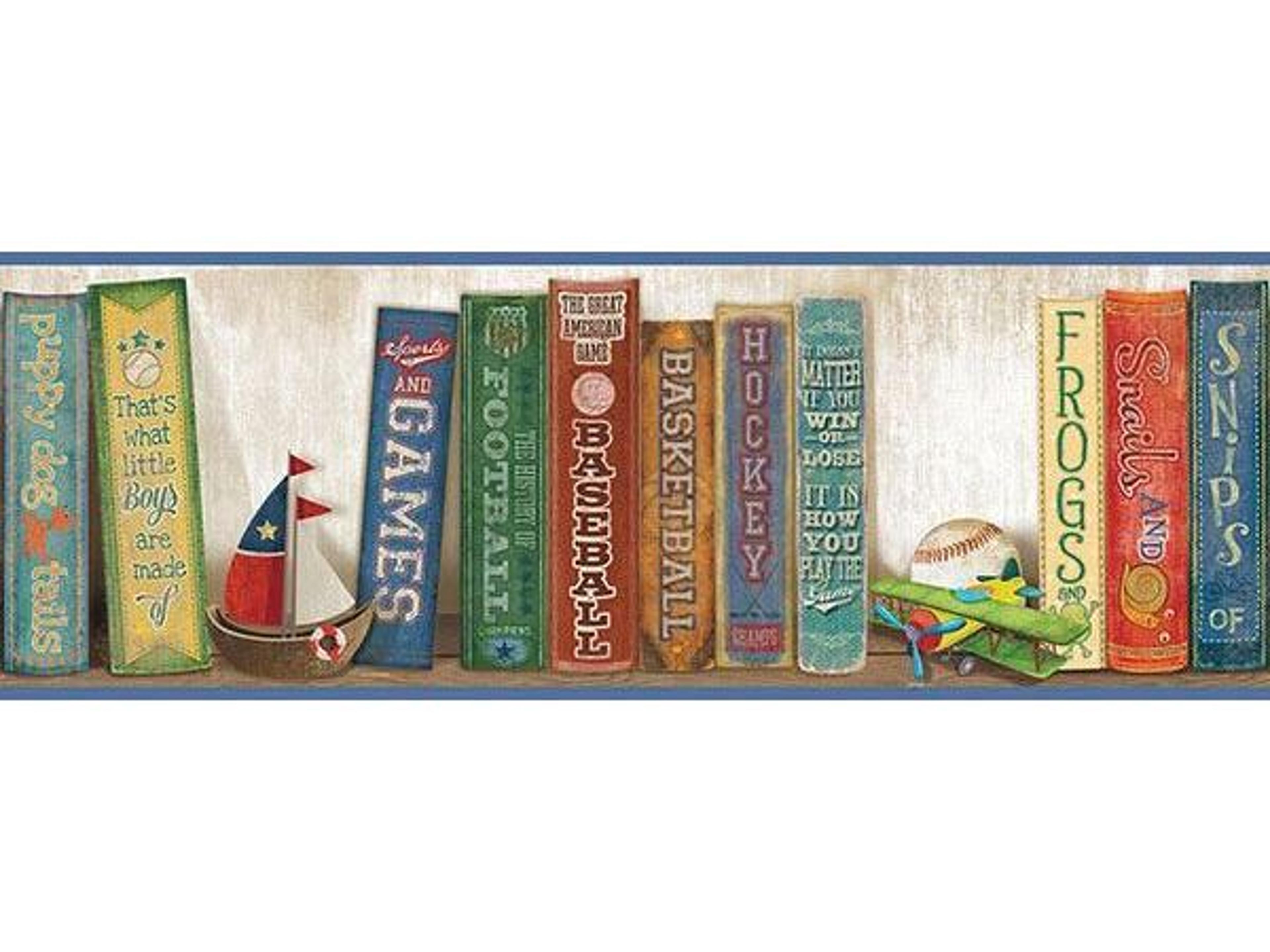 Brewster Home Fashions Chesapeake Stevie Blue Play The Game Bookshelf Border