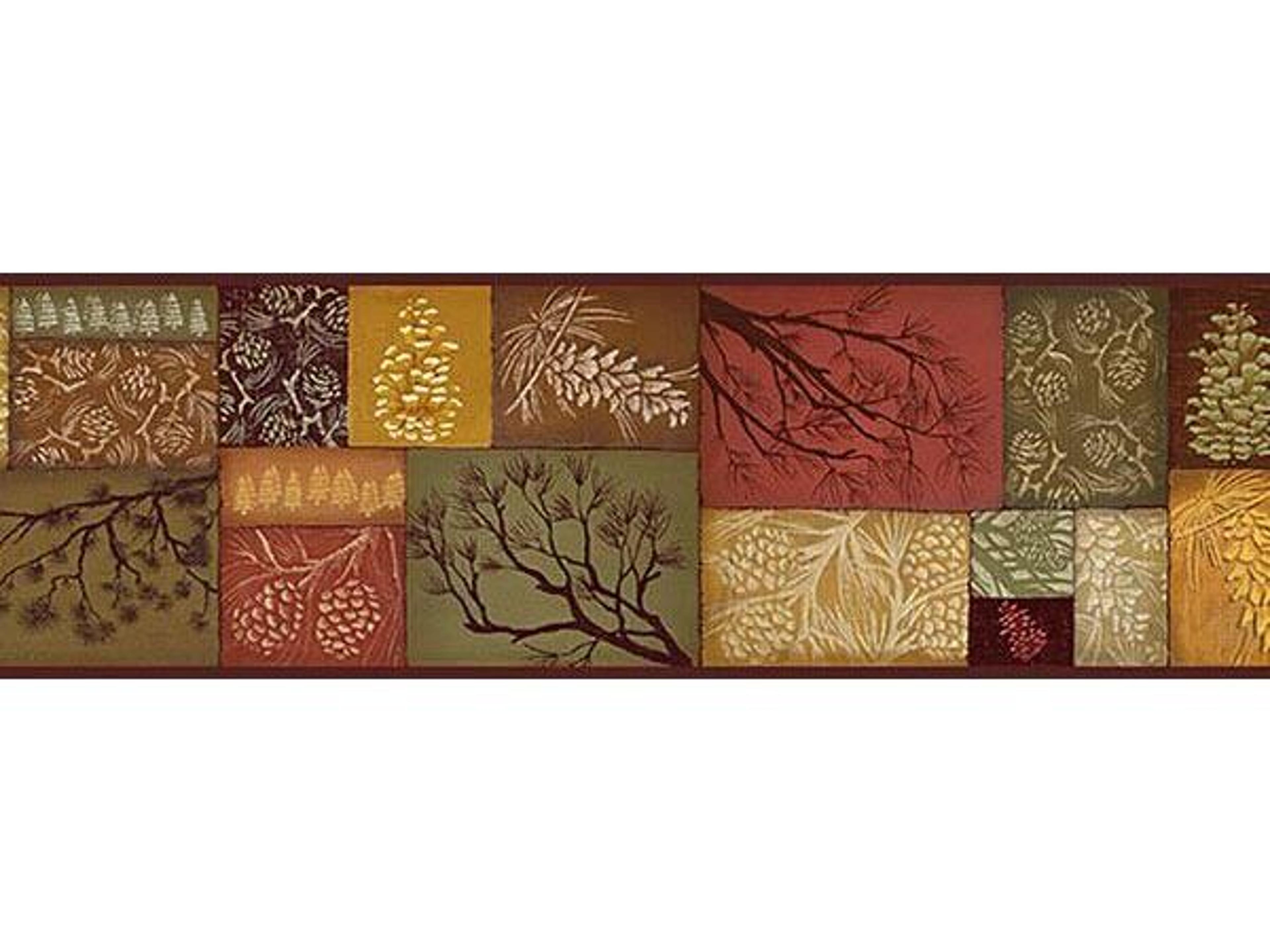 Brewster Home Fashions Chesapeake Wenham Red Pinecone Collage Border