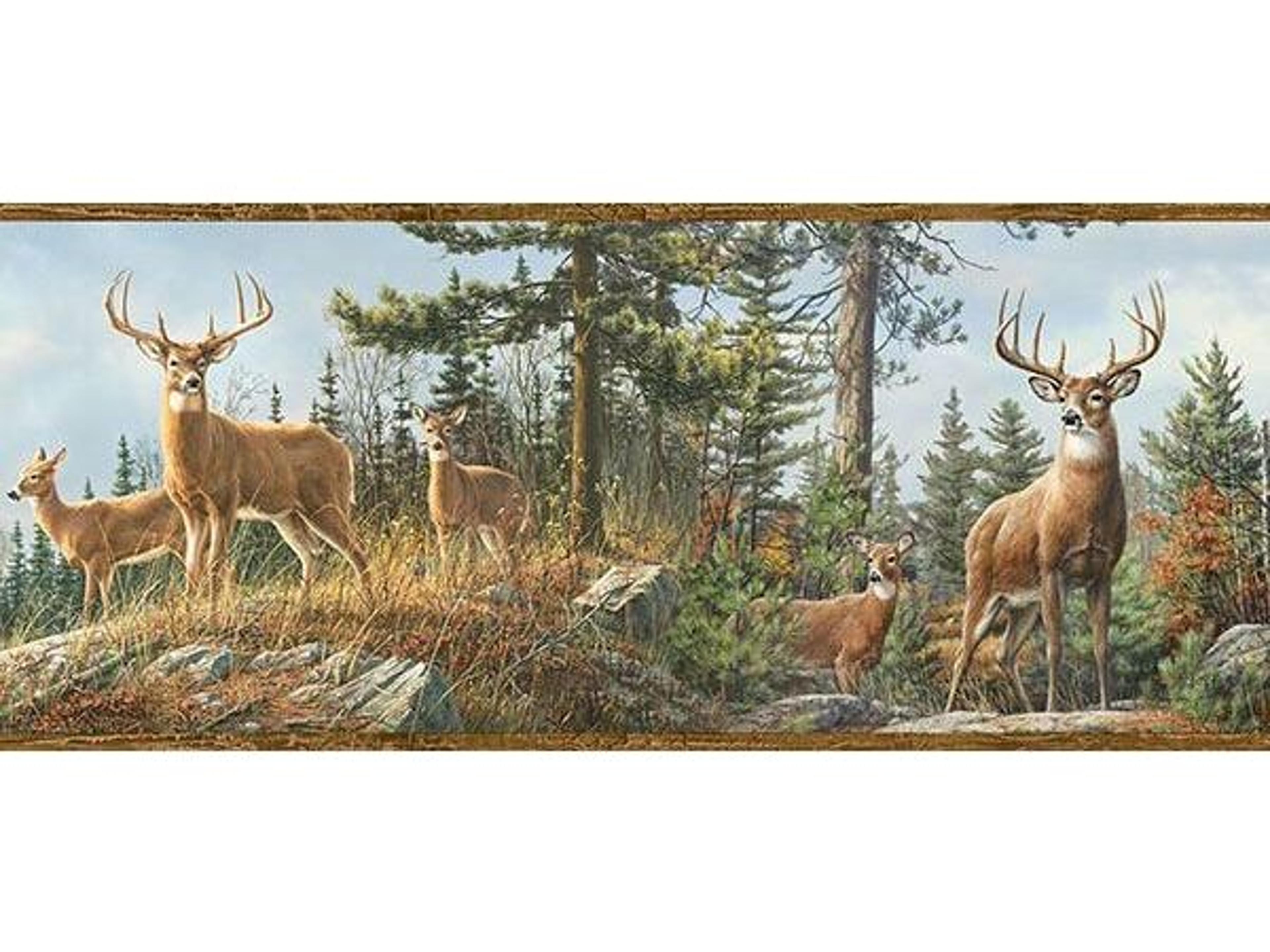 Brewster Home Fashions Chesapeake Ashmere Brown Whitetail Crest Border