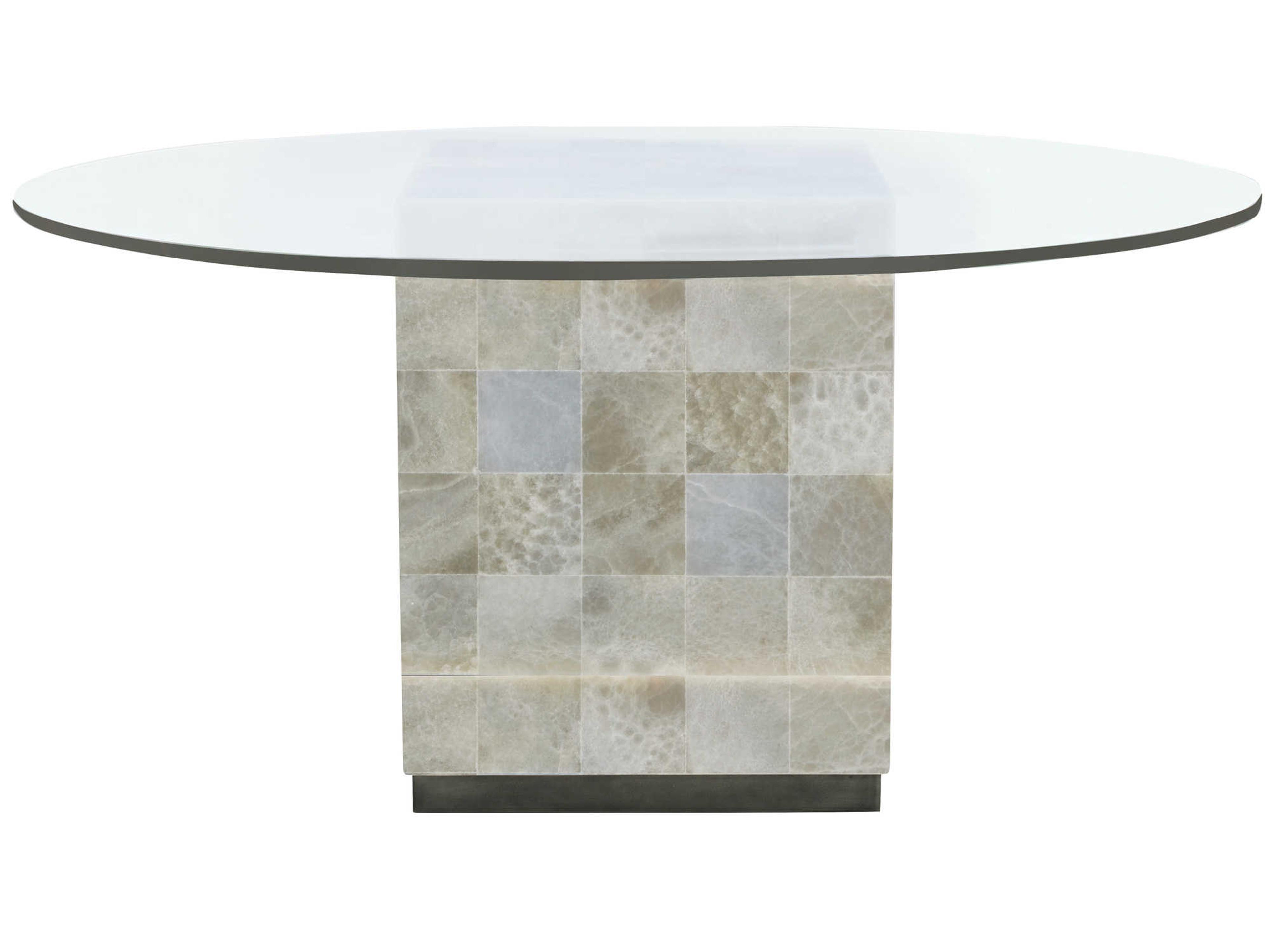 Bernhardt Interiors Trimbelle Round Glass White Onyx Dining Table