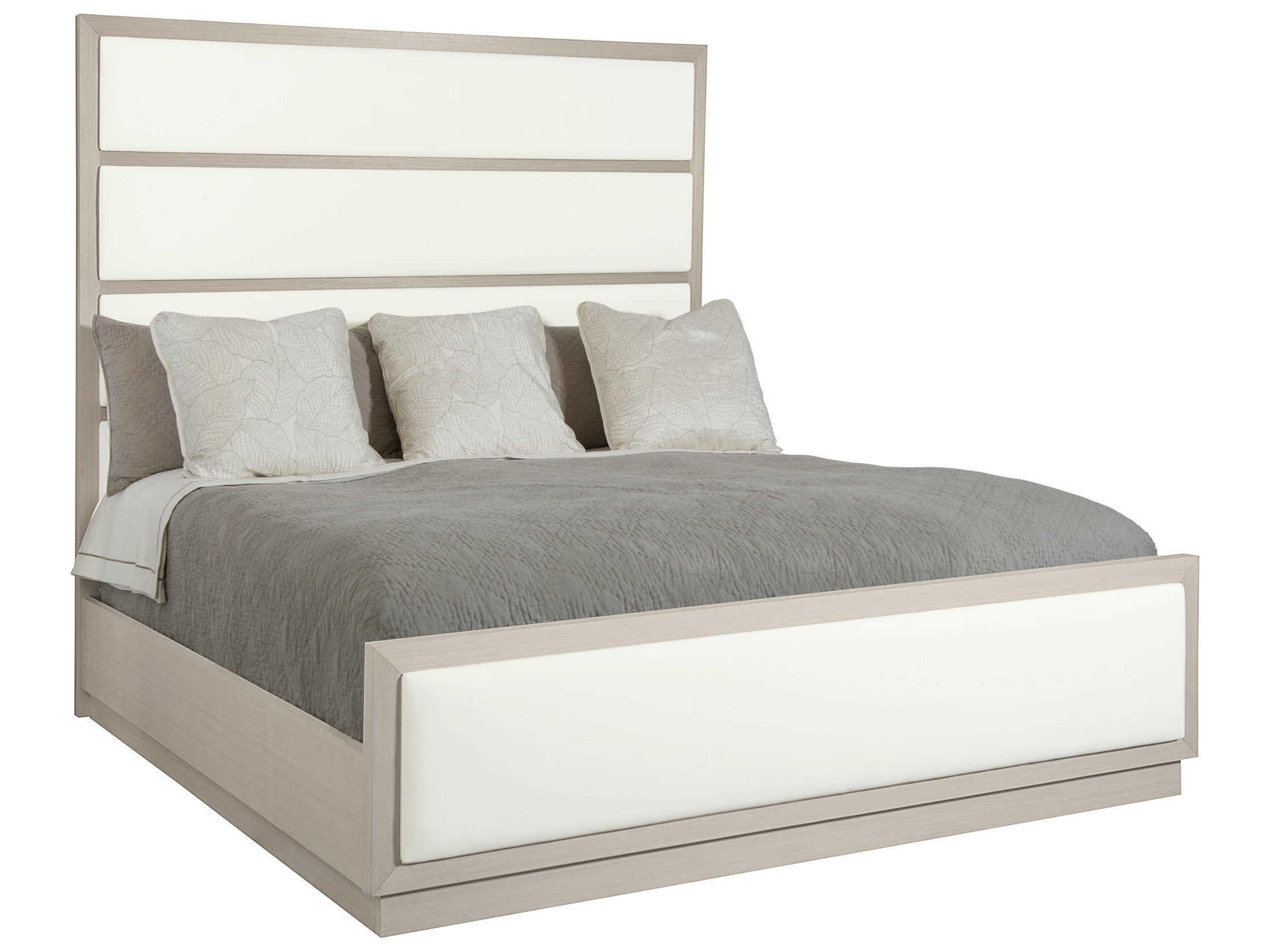 Bernhardt Axiom Linear Gray Beige Poplar Wood Upholstered Queen Panel Bed