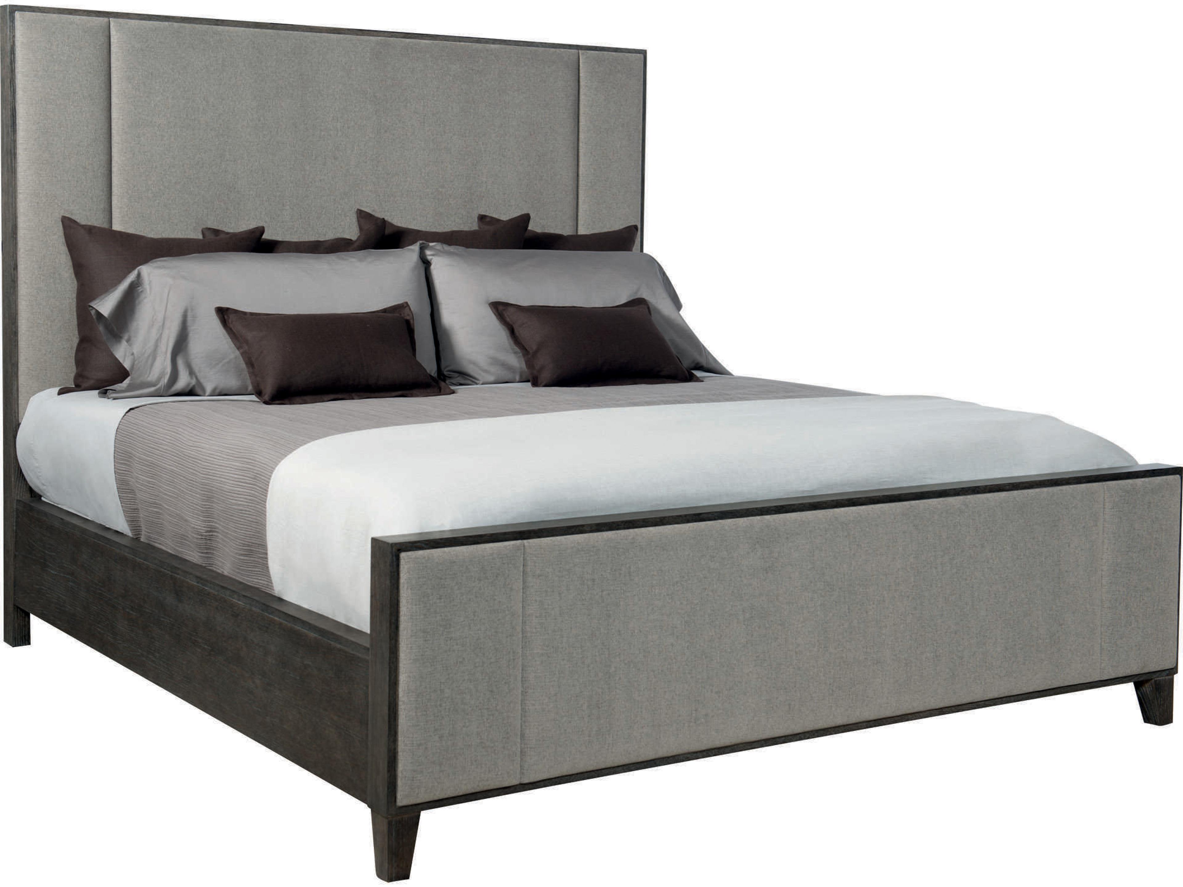 Bernhardt Linea Cerused Charcoal Gray Oak Wood Upholstered King Panel Bed
