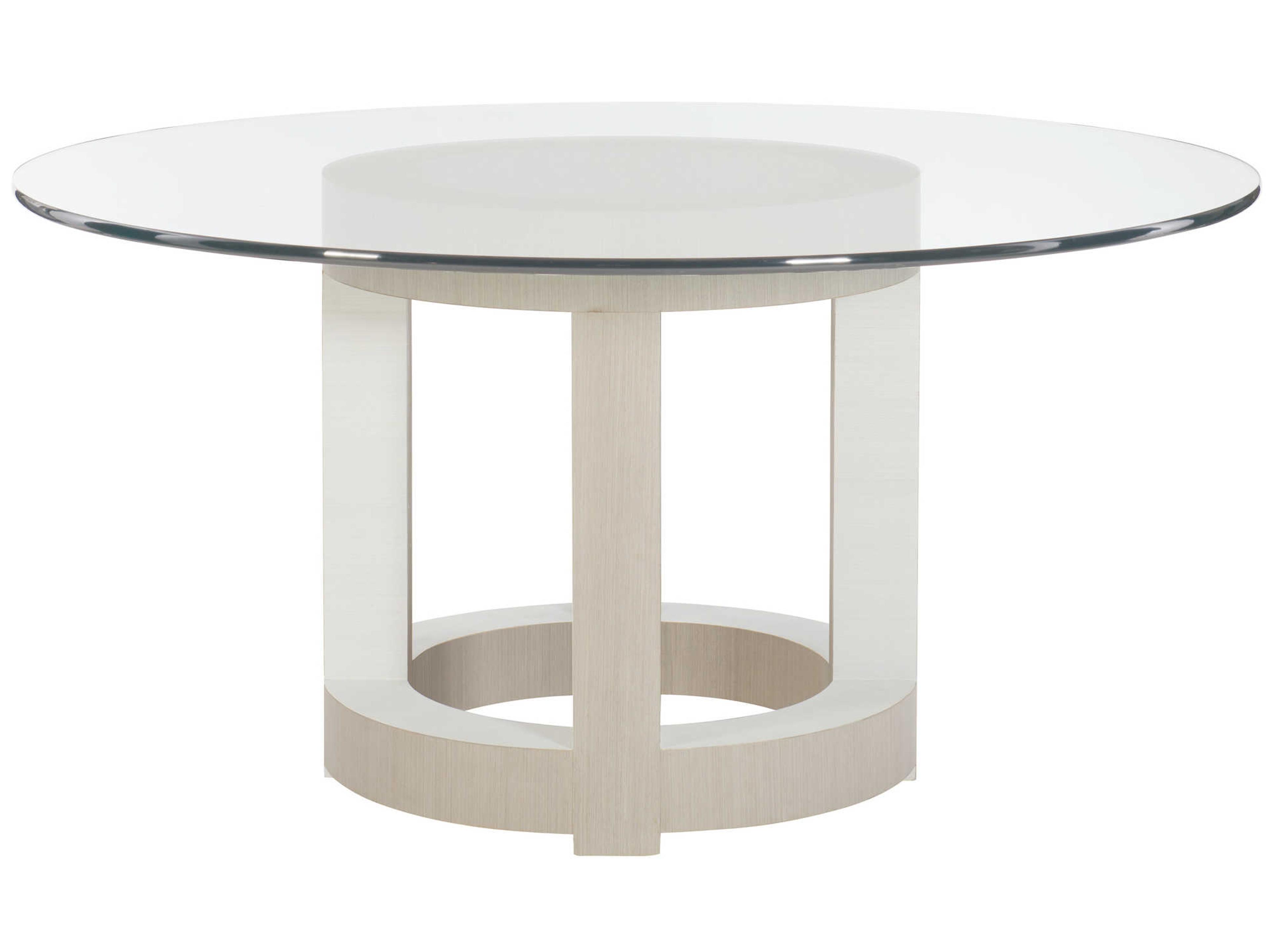 Bernhardt Axiom Round Glass Linear Gray White Dining Table