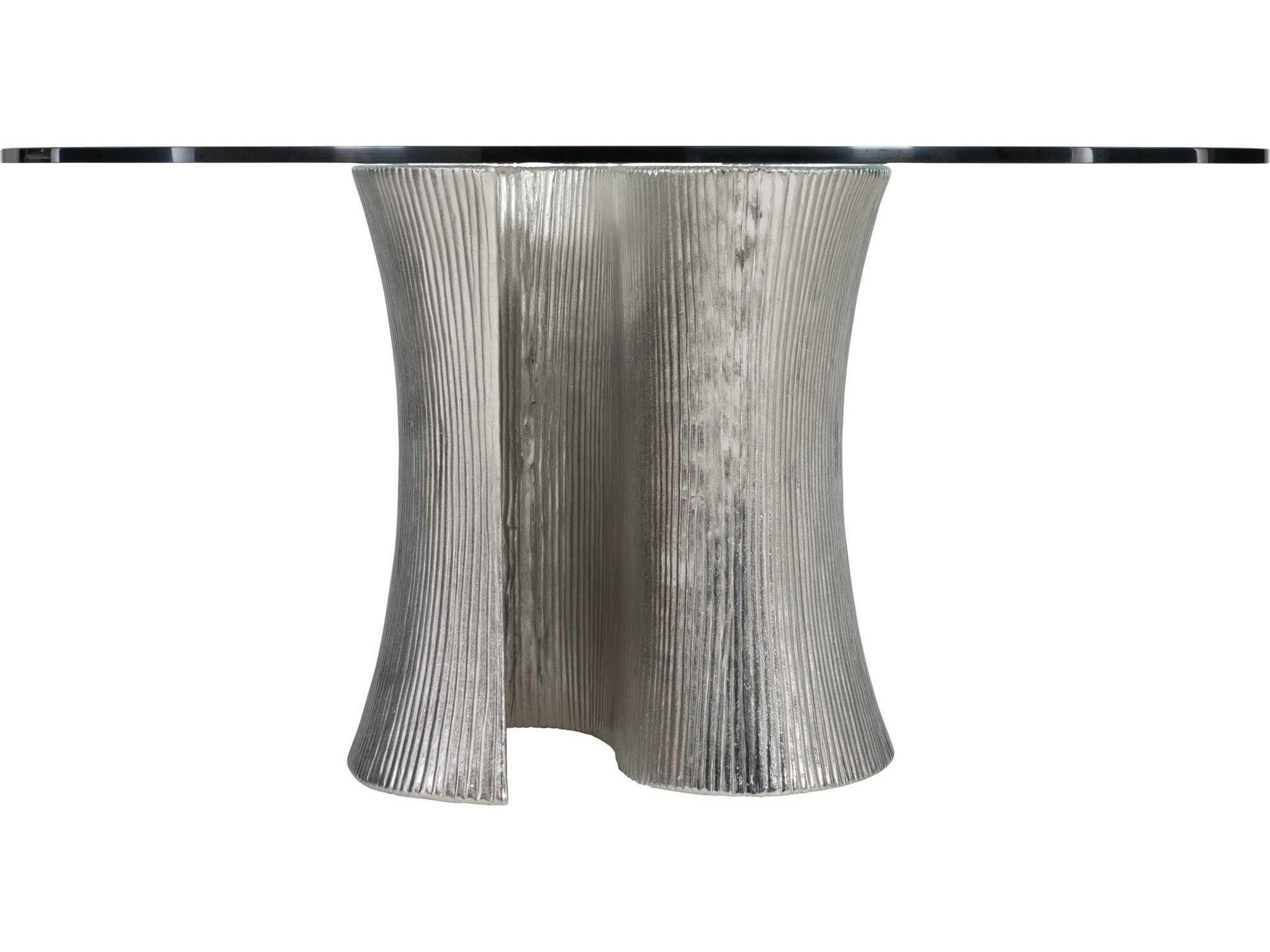 Bernhardt Interiors Serpentine Round Glass Bright Nickel Dining Table