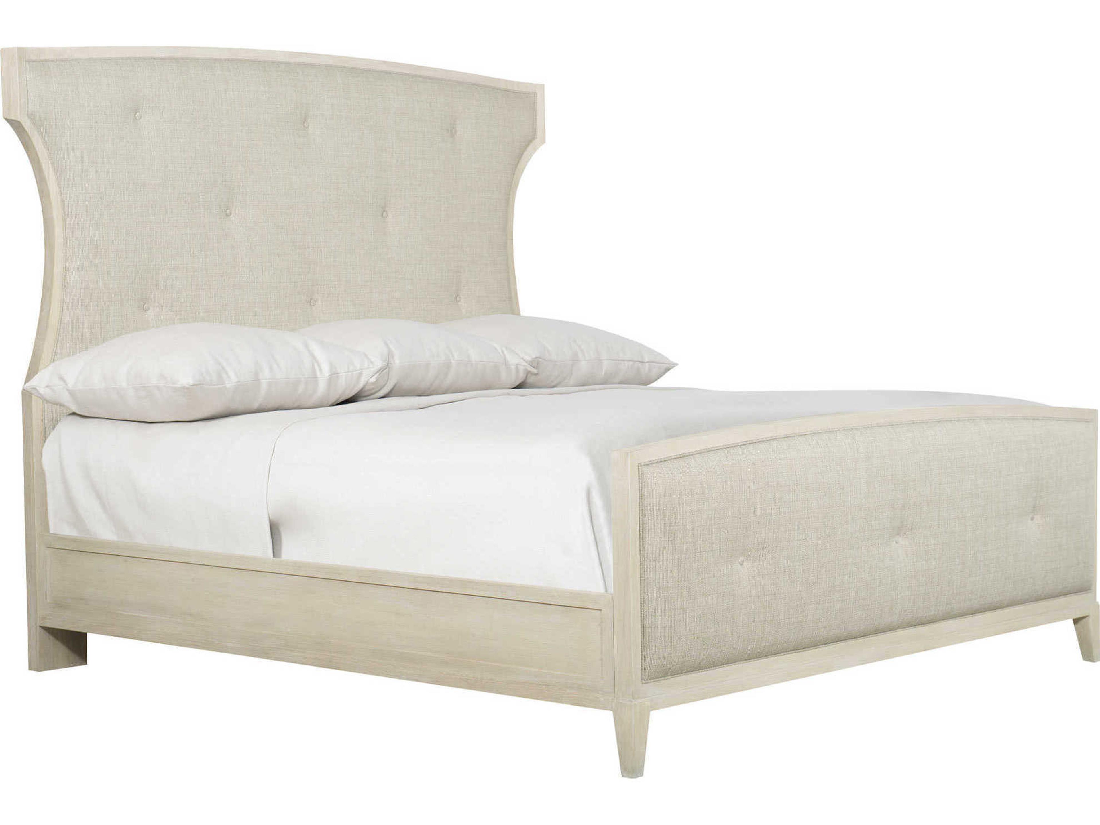 Bernhardt East Hampton Cerused Linen White Ash Wood Upholstered King Panel Bed