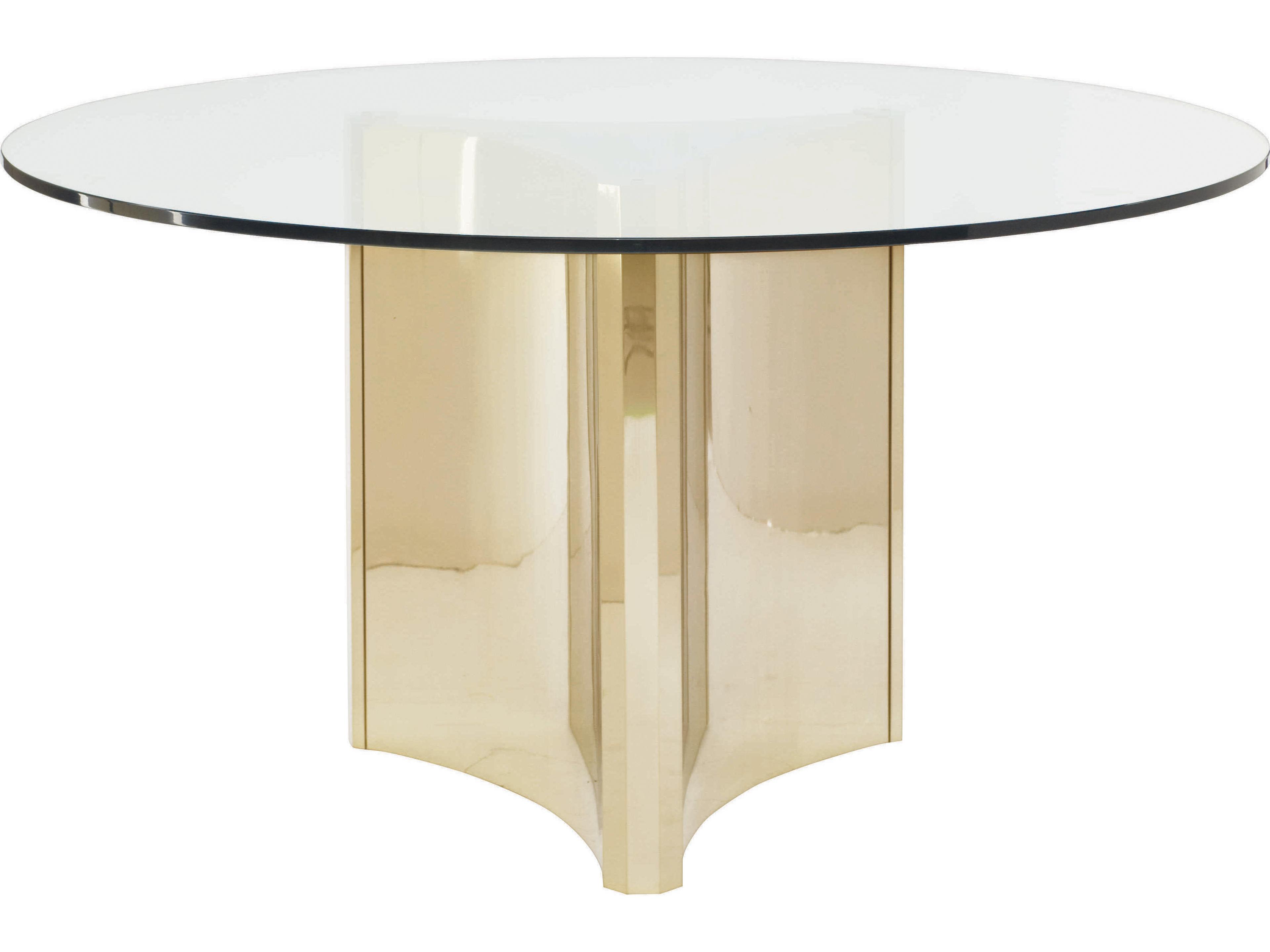 Bernhardt Interiors Abbott Round Glass Patinated Brass Dining Table