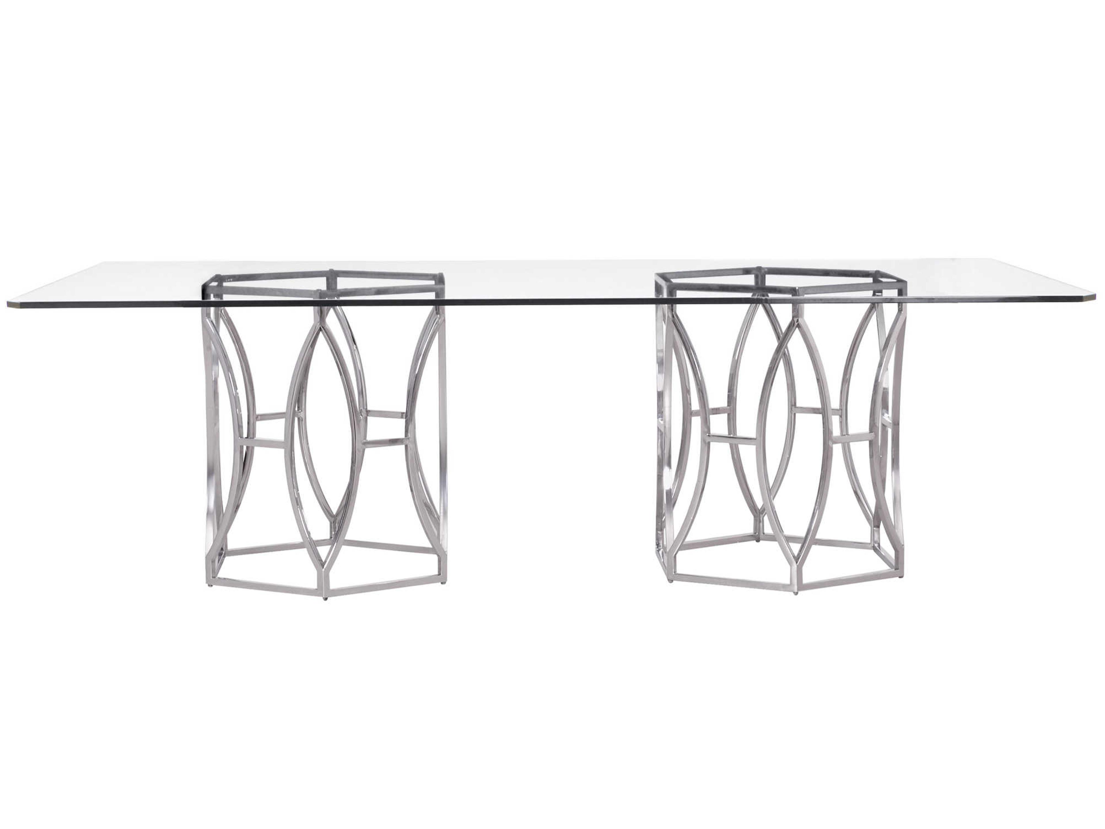 Bernhardt Interiors Argent Rectangular Glass Polished Stainless Steel Dining Table