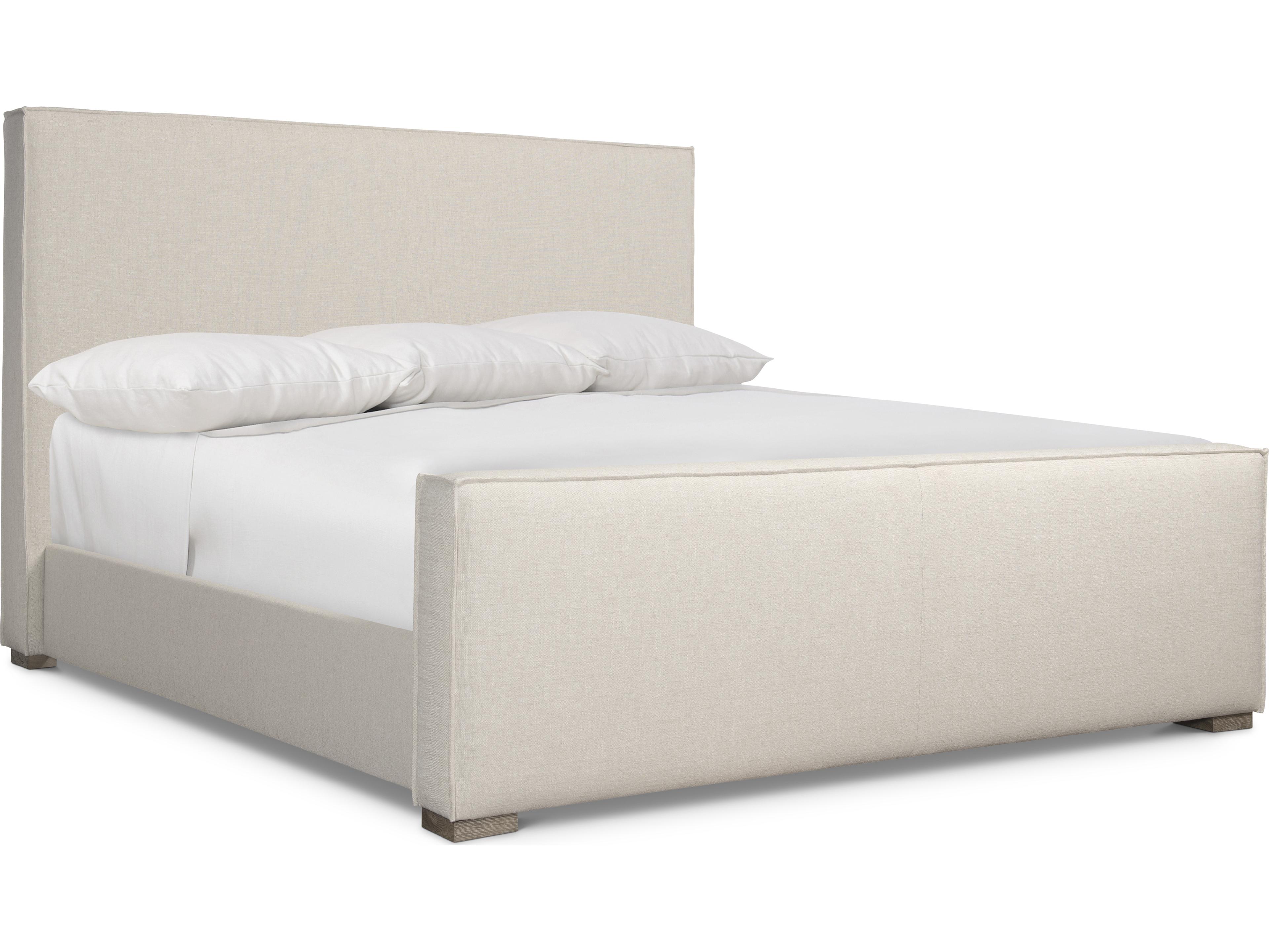 Bernhardt Tribeca Beige Oak Wood Upholstered King Panel Bed