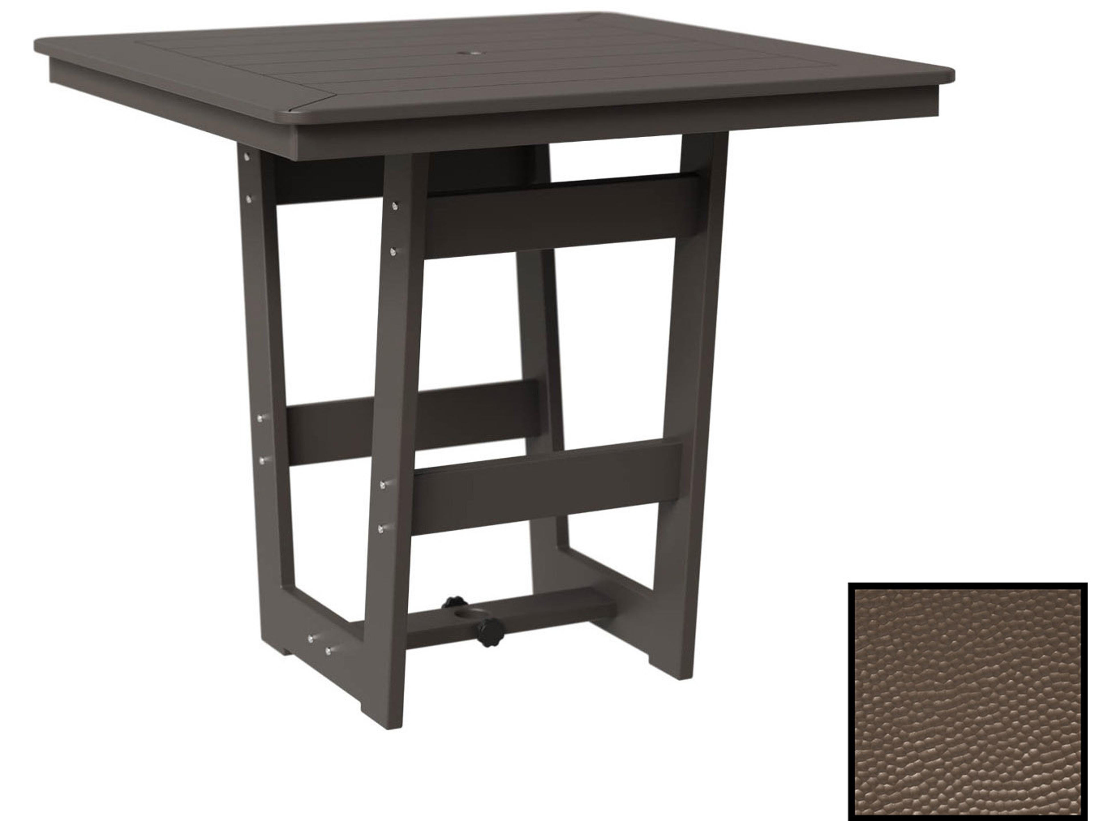 Berlin Gardens Hudson Recycled Plastic Rectangular Bar Height Table in Hammered with Umbrella Hole
