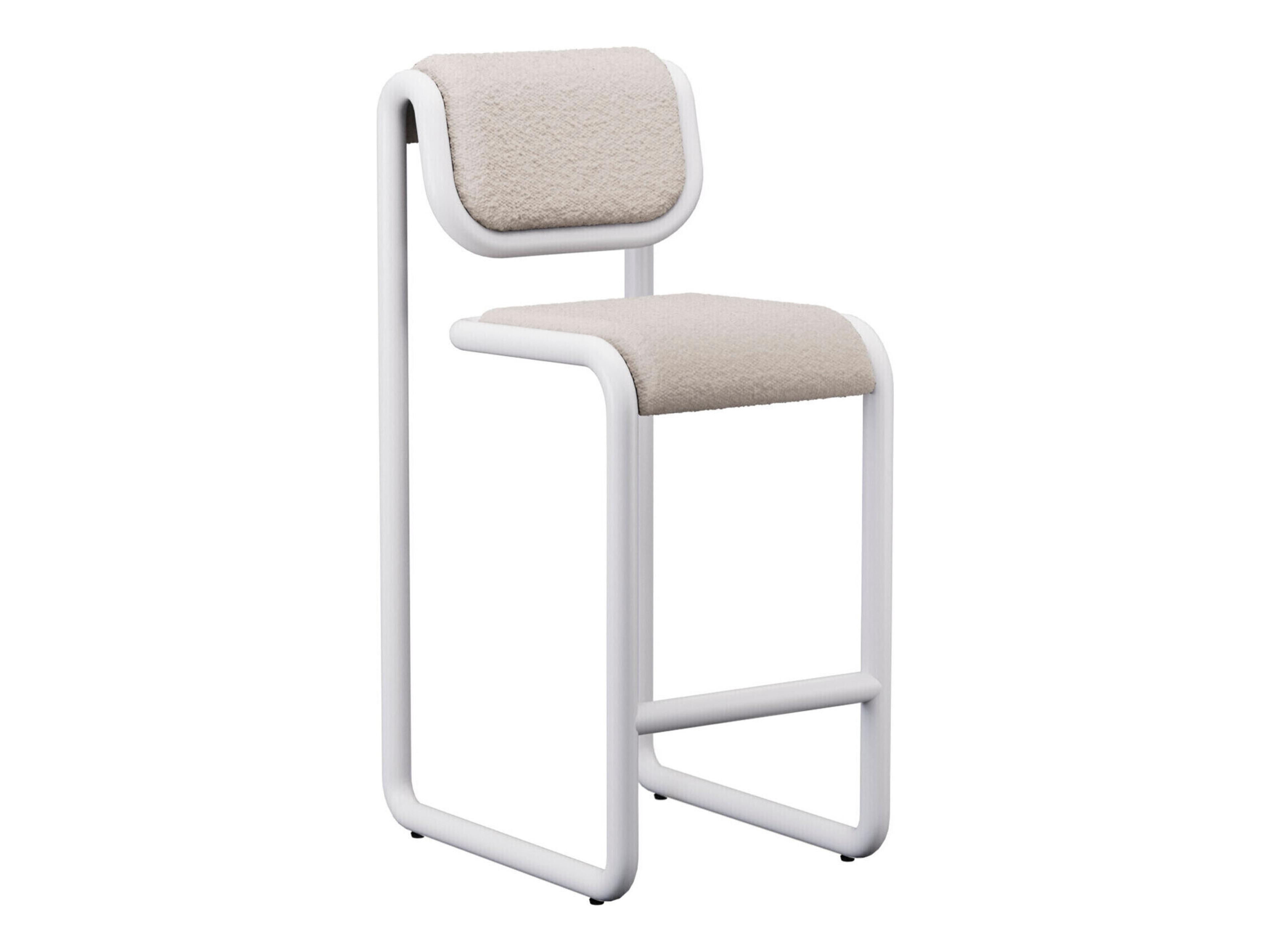 Bend Goods Tube White Frame With Boucle Fabric Upholstered Plywood Bar Stool