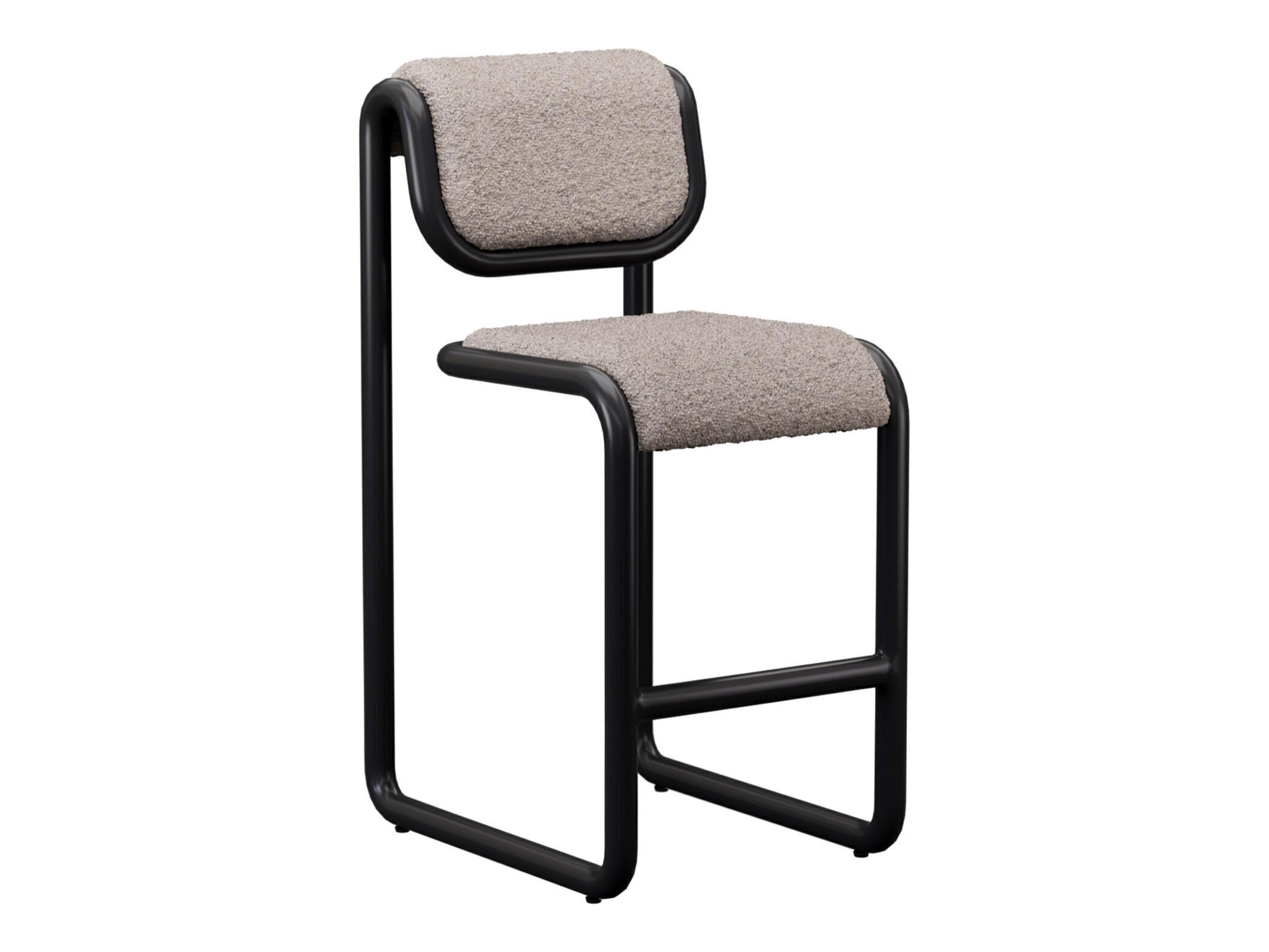 Bend Goods Tube Black Frame With Grey Boucle Fabric Upholstered Plywood Counter Stool