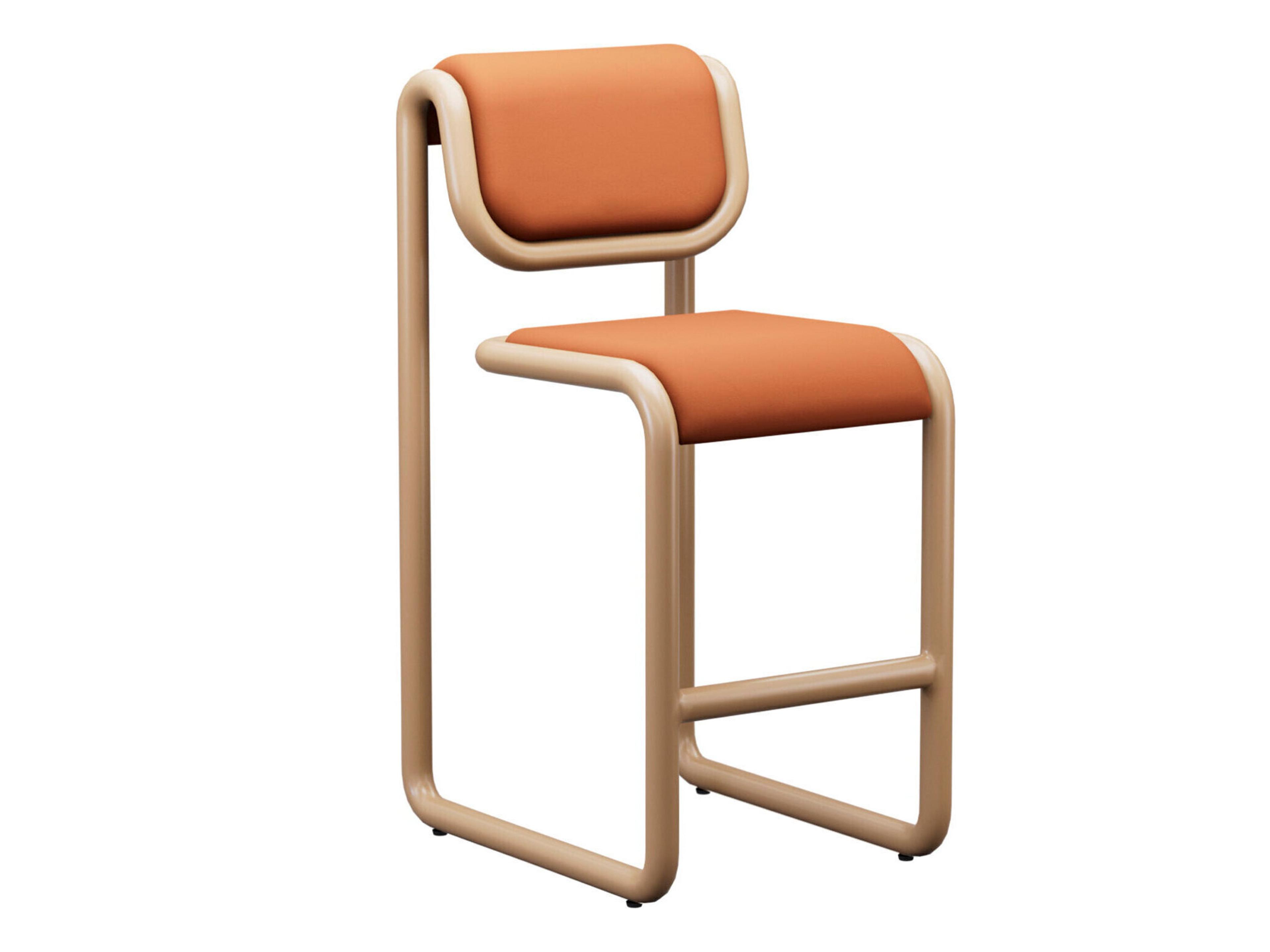 Bend Goods Tube Tan Frame With Leather Fabric Plywood Counter Stool