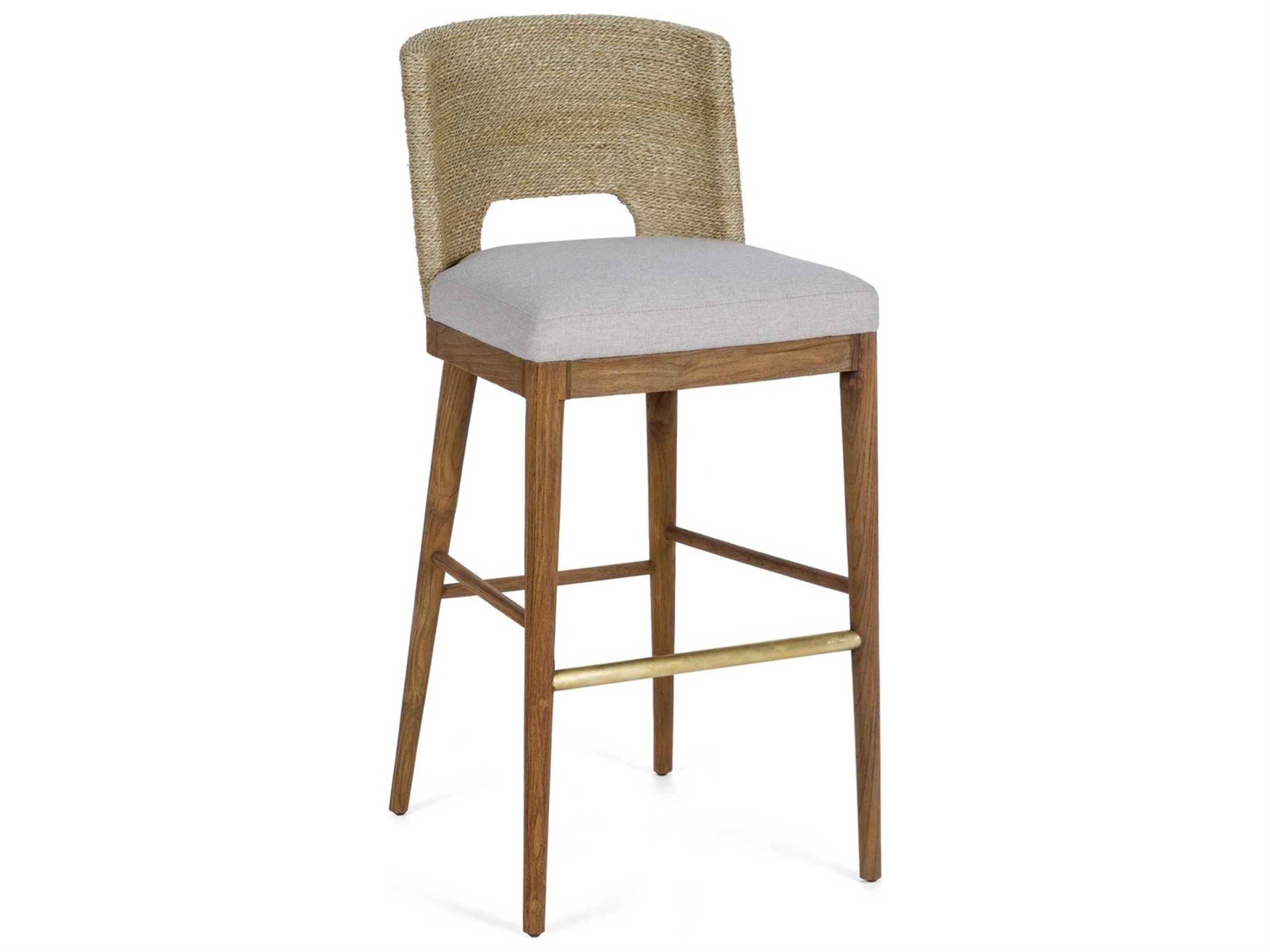 Brownstone Amalfi Upholstered Teak Wood Beach Praline Counter Stool