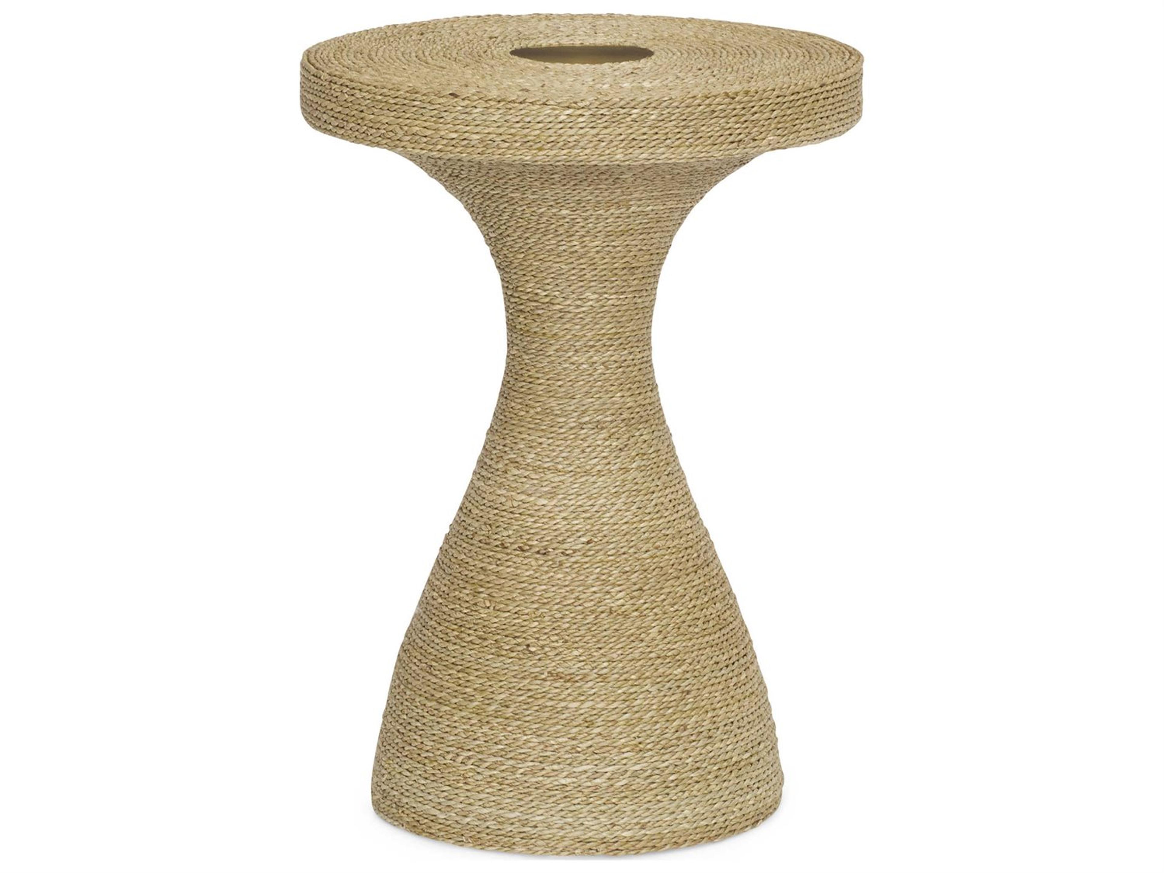 Brownstone Marley Round Wicker Seagrass Brushed Brass End Table