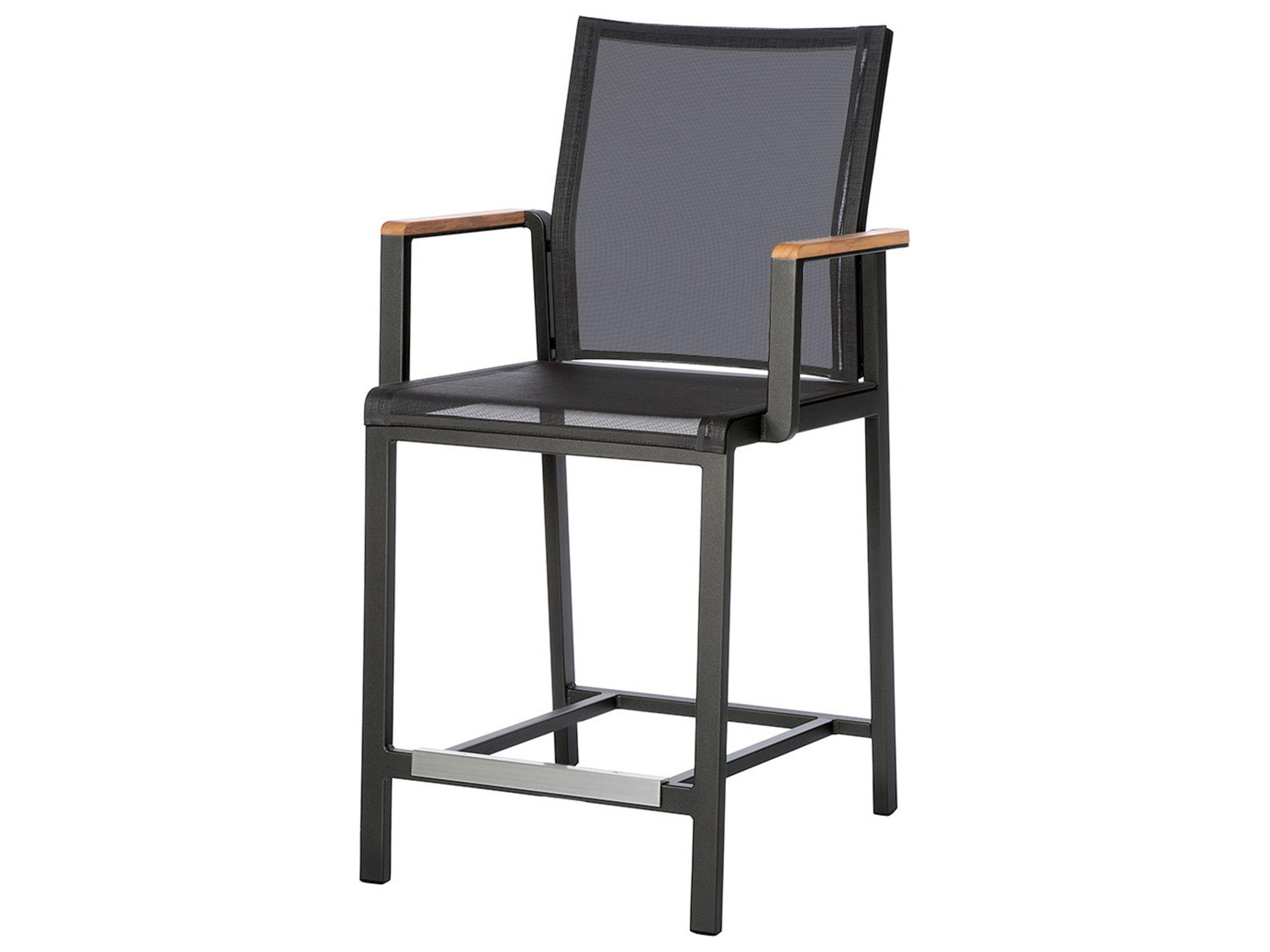 Barlow Tyrie Aura Counter Height Armchair - Graphite Aluminum Frame - Natural Teak Arms - Charcoal Textilene Sling