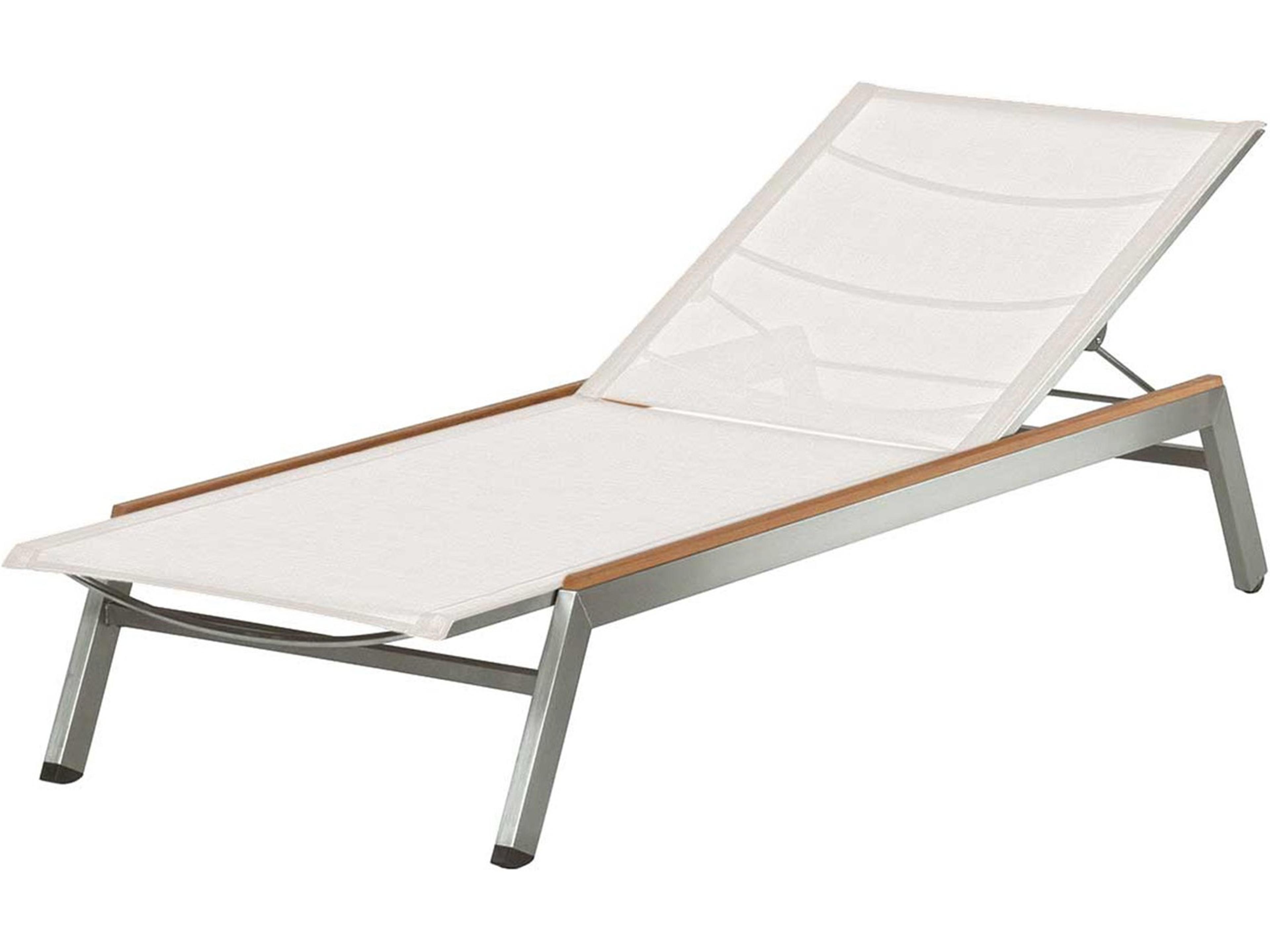 Barlow Tyrie Equinox Lounger - Pearl Textilene Sling - Silver Frame - Natural Teak Arms