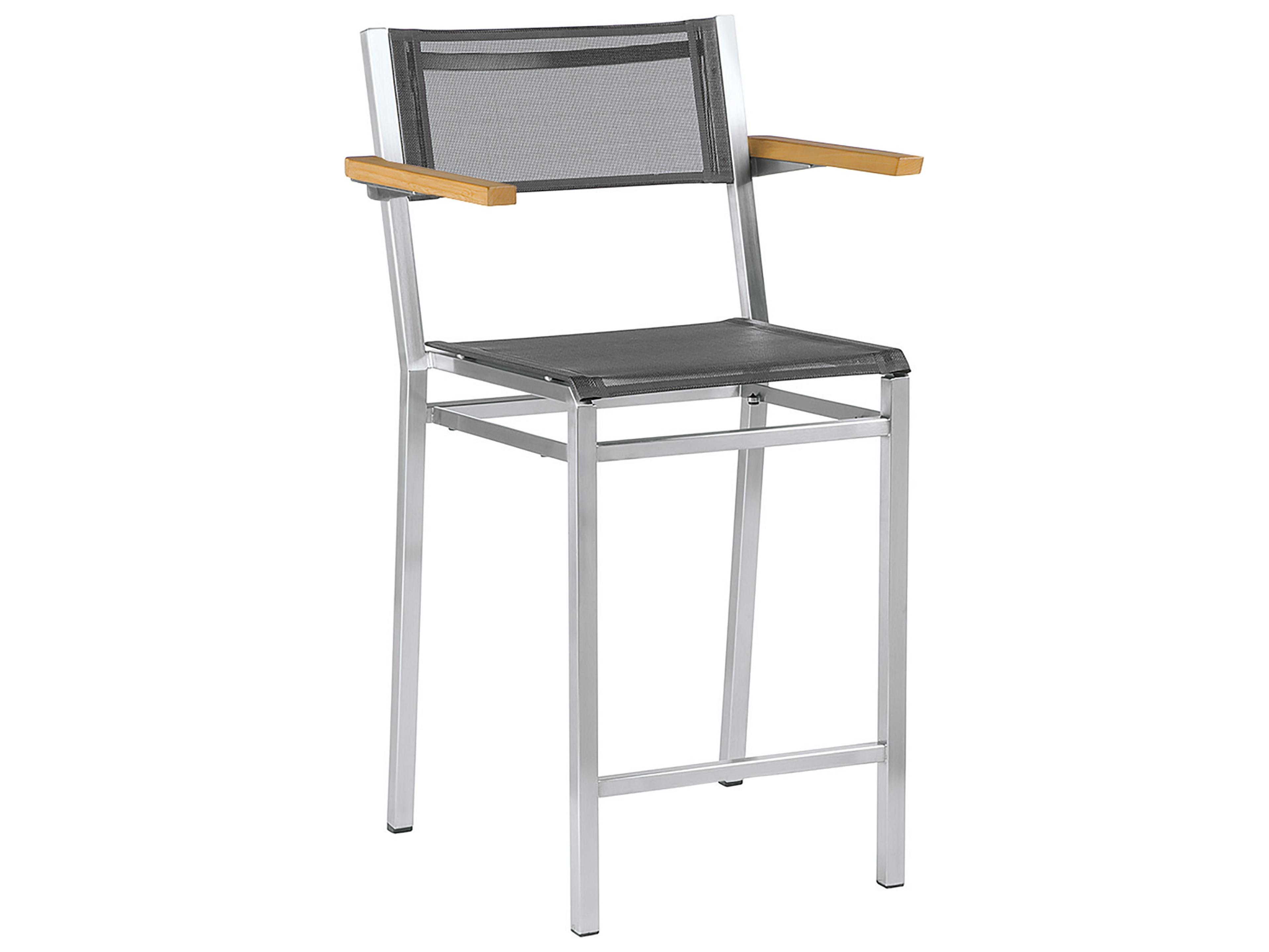 Barlow Tyrie Equinox Counter Stool - Natural Teak Arms - Charcoal Textilene Sling