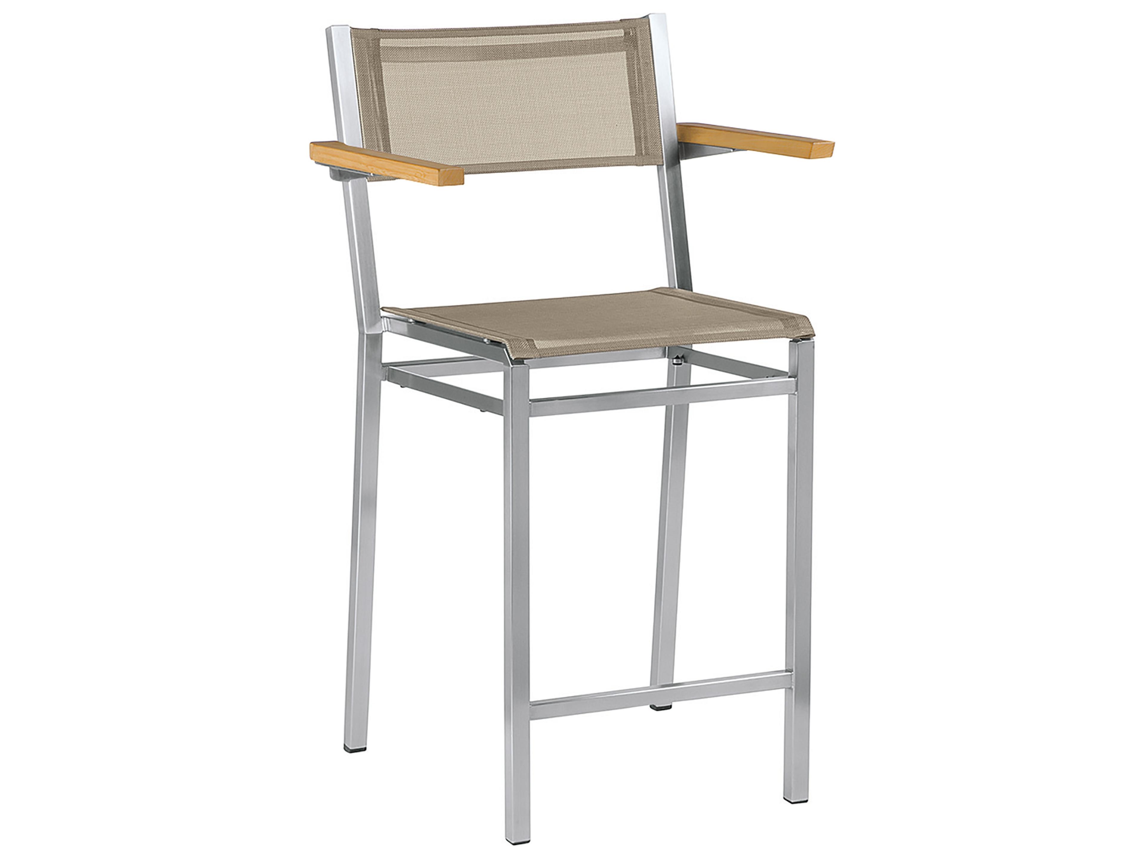 Barlow Tyrie Equinox Counter Stool - Natural Teak Arms - Titanium Textilene Sling