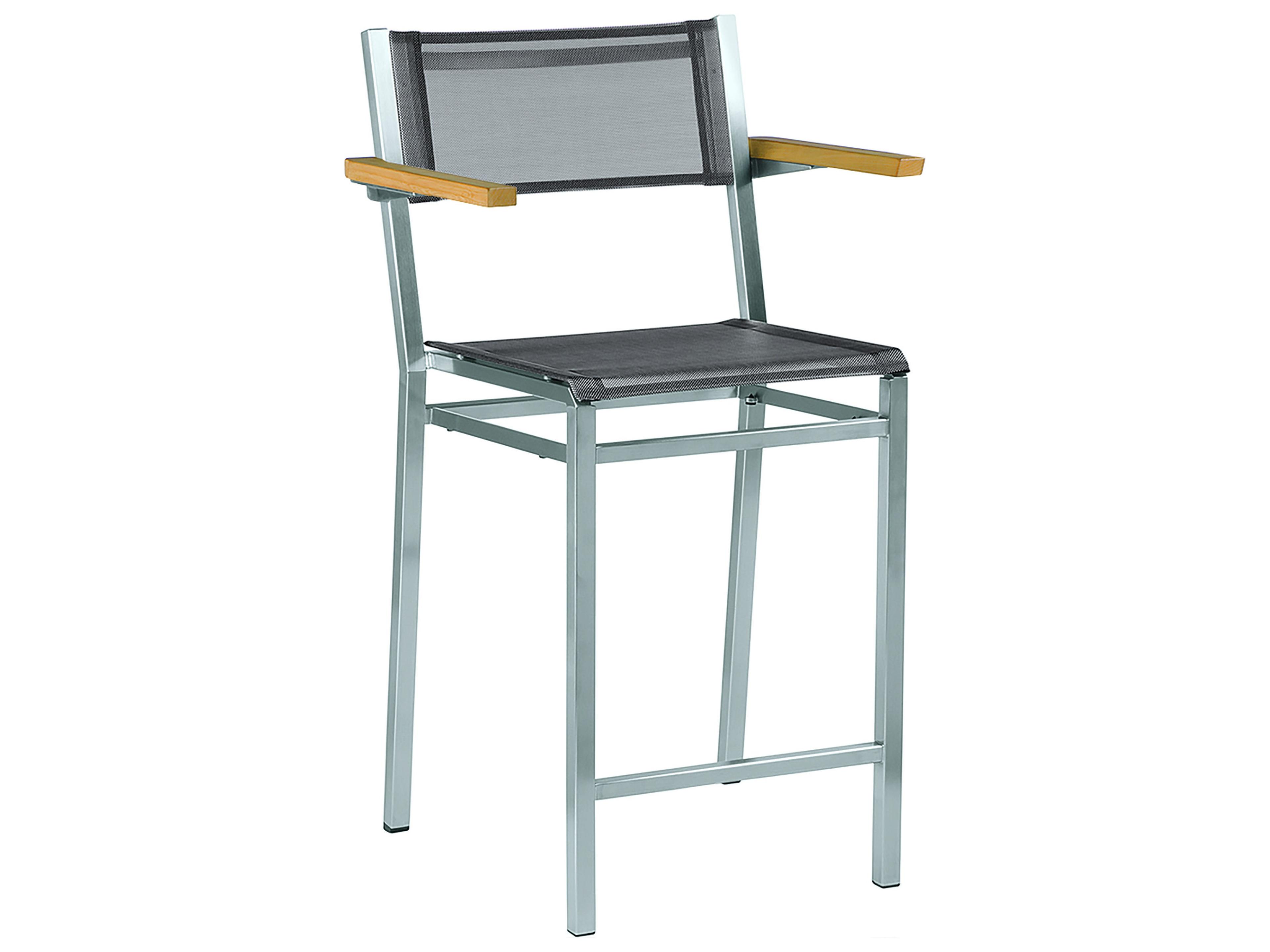 Barlow Tyrie Equinox Counter Stool - Natural Teak Arms - Platinum Textilene Sling