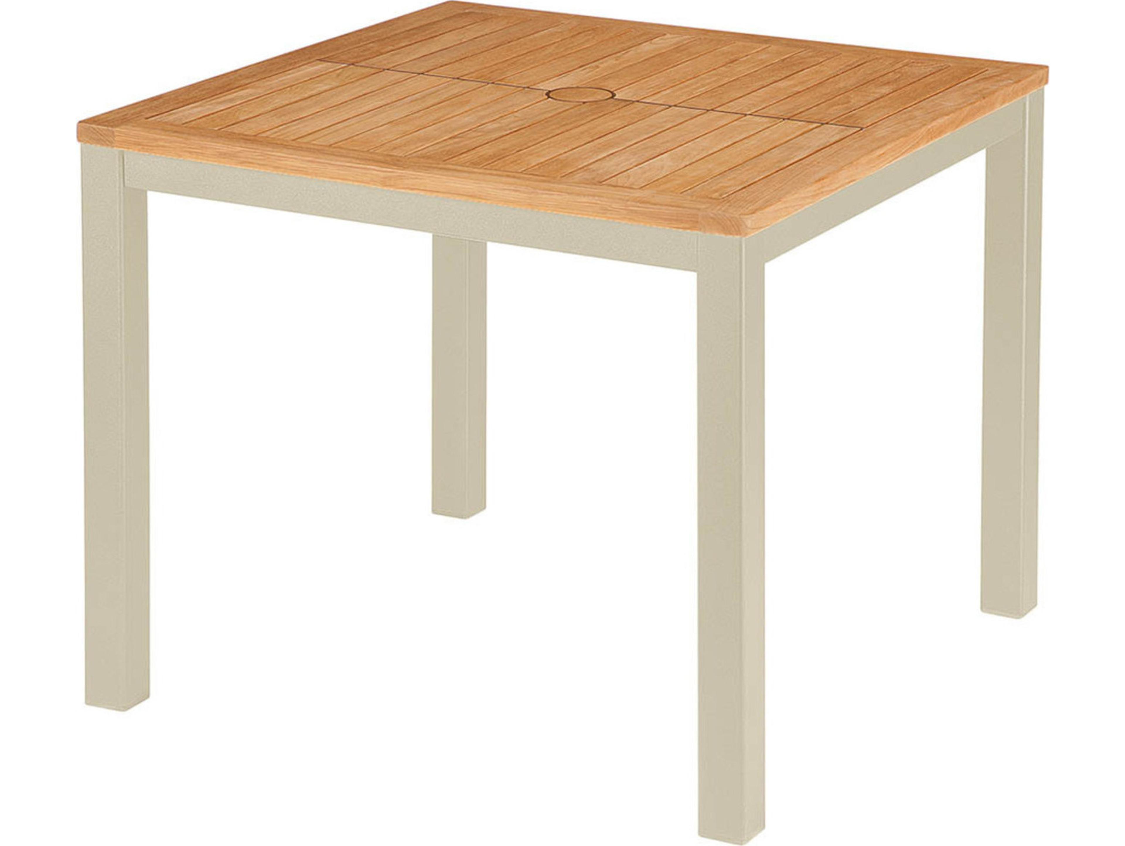 Barlow Tyrie Aura Square Dining Table Champagne Powder-Coated Aluminum Natural Teak