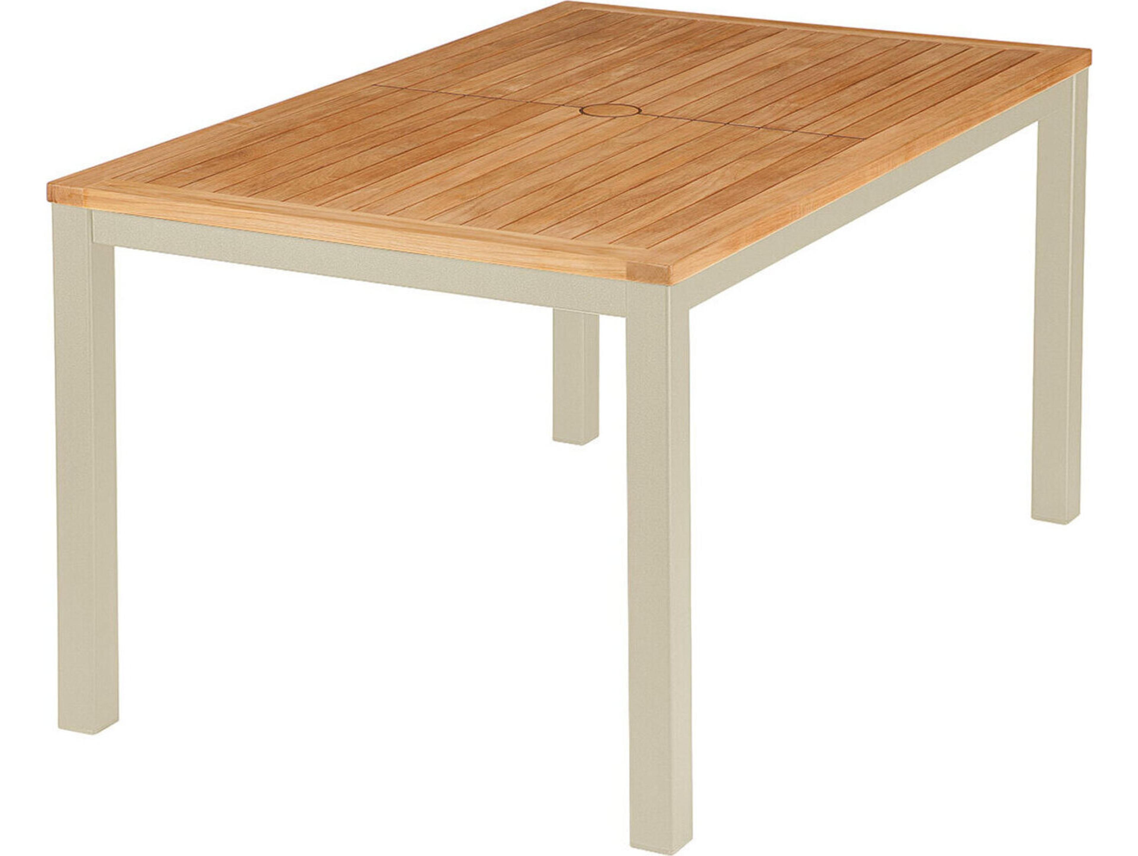 Barlow Tyrie Aura Dining Table Champagne Powder-Coated Aluminum Natural Teak 57"W x 35"D x 29"H
