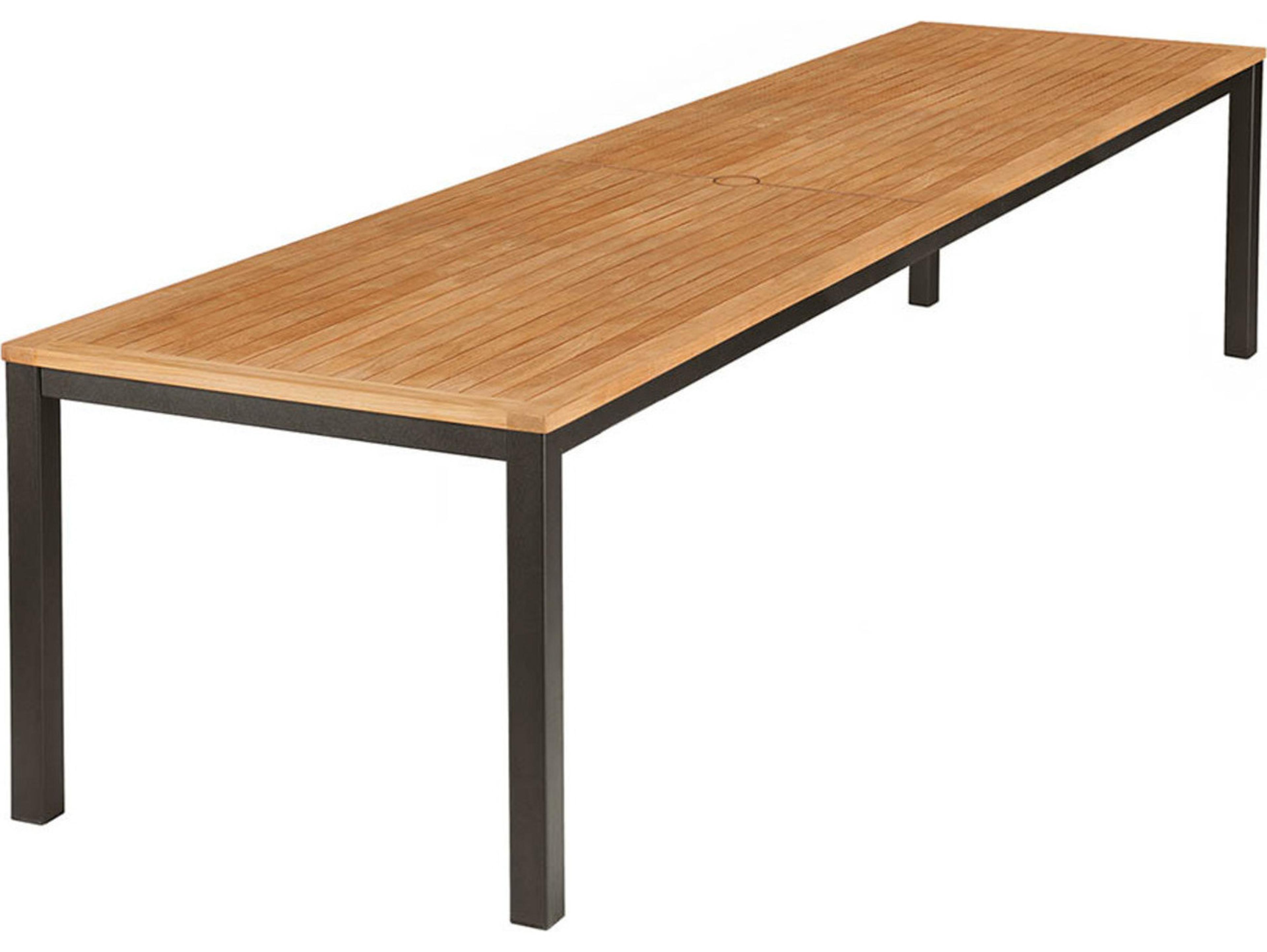 Barlow Tyrie Aura Dining Table Graphite Powder-Coated Aluminum Natural Teak 118"W x 40"D x 30"H