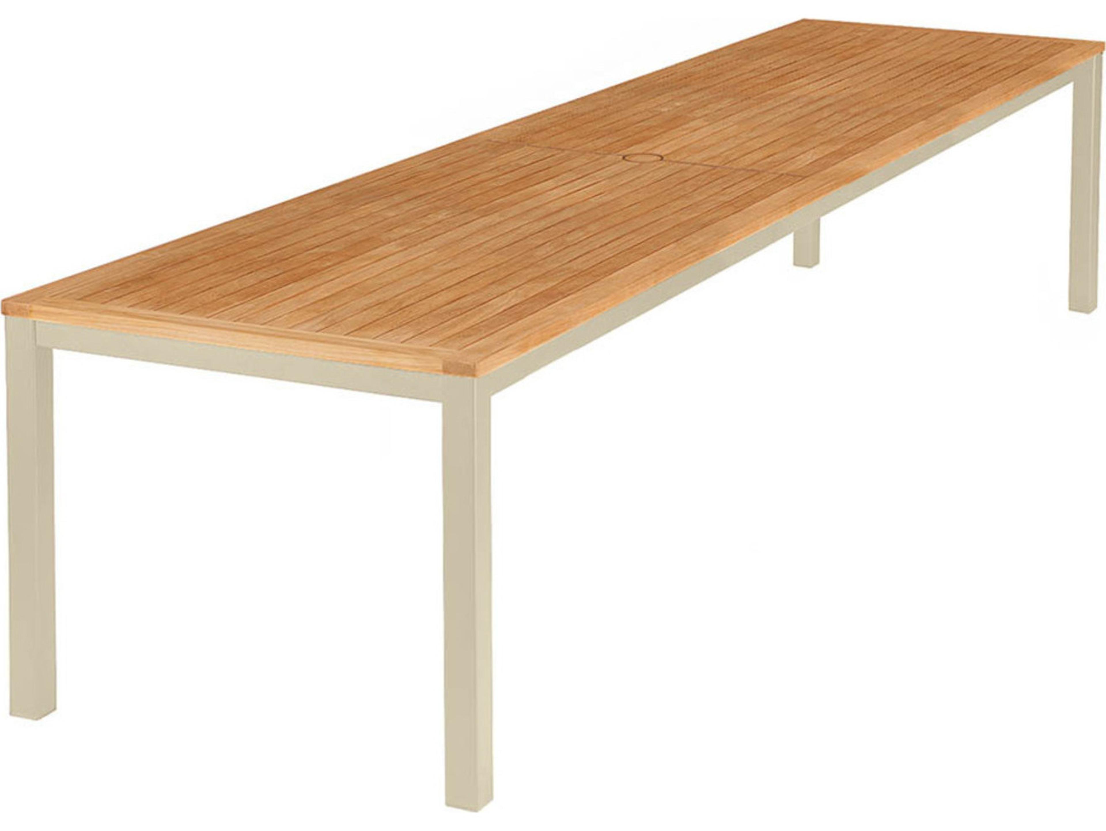 Barlow Tyrie Aura Dining Table Champagne Powder-Coated Aluminum Natural Teak 118"W x 40"D x 30"H