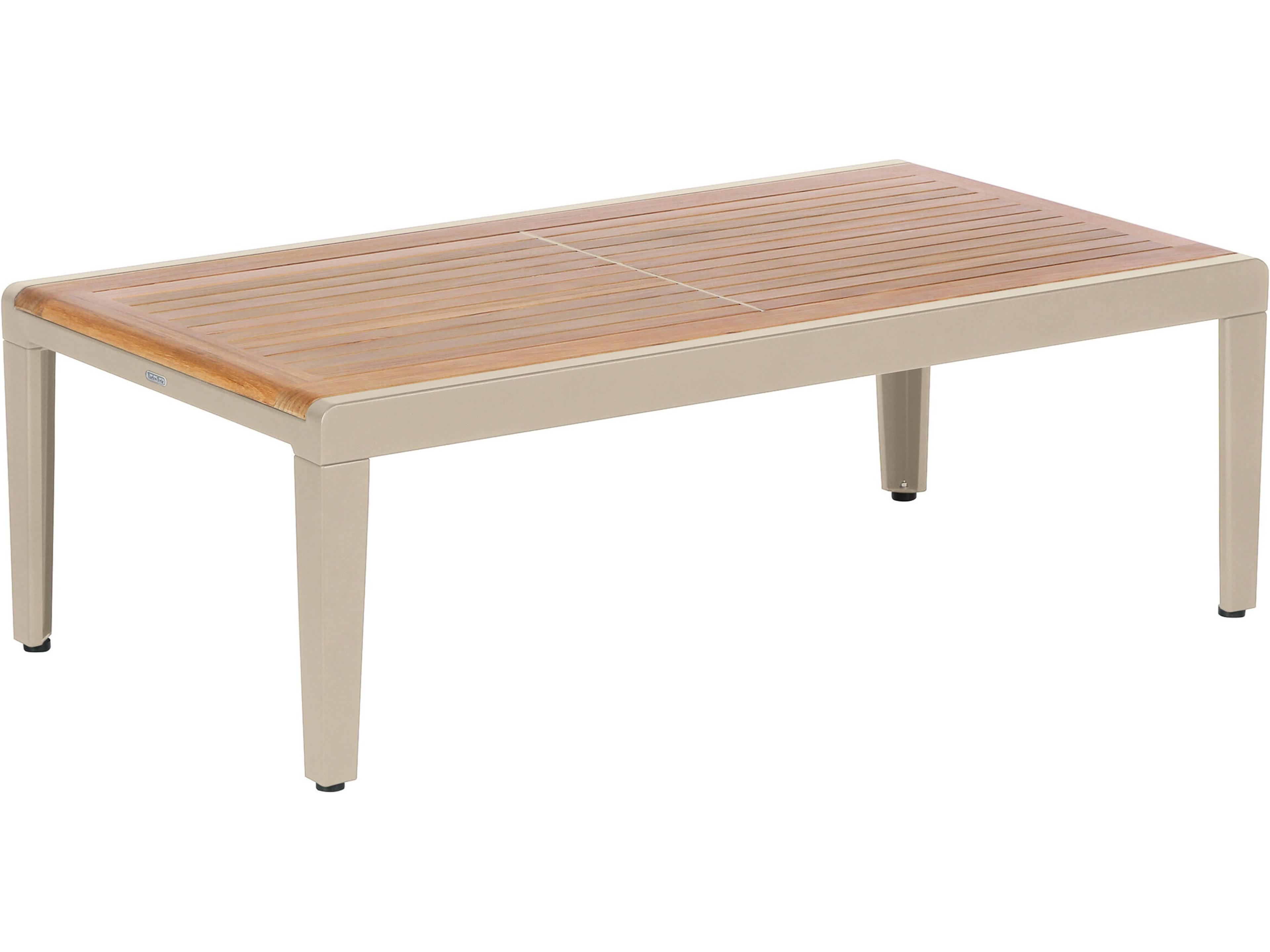 Barlow Tyrie Aura Coffee Table - Champagne Powder-Coated Aluminum - Natural Teak - 47"W x 26"D x 16"H