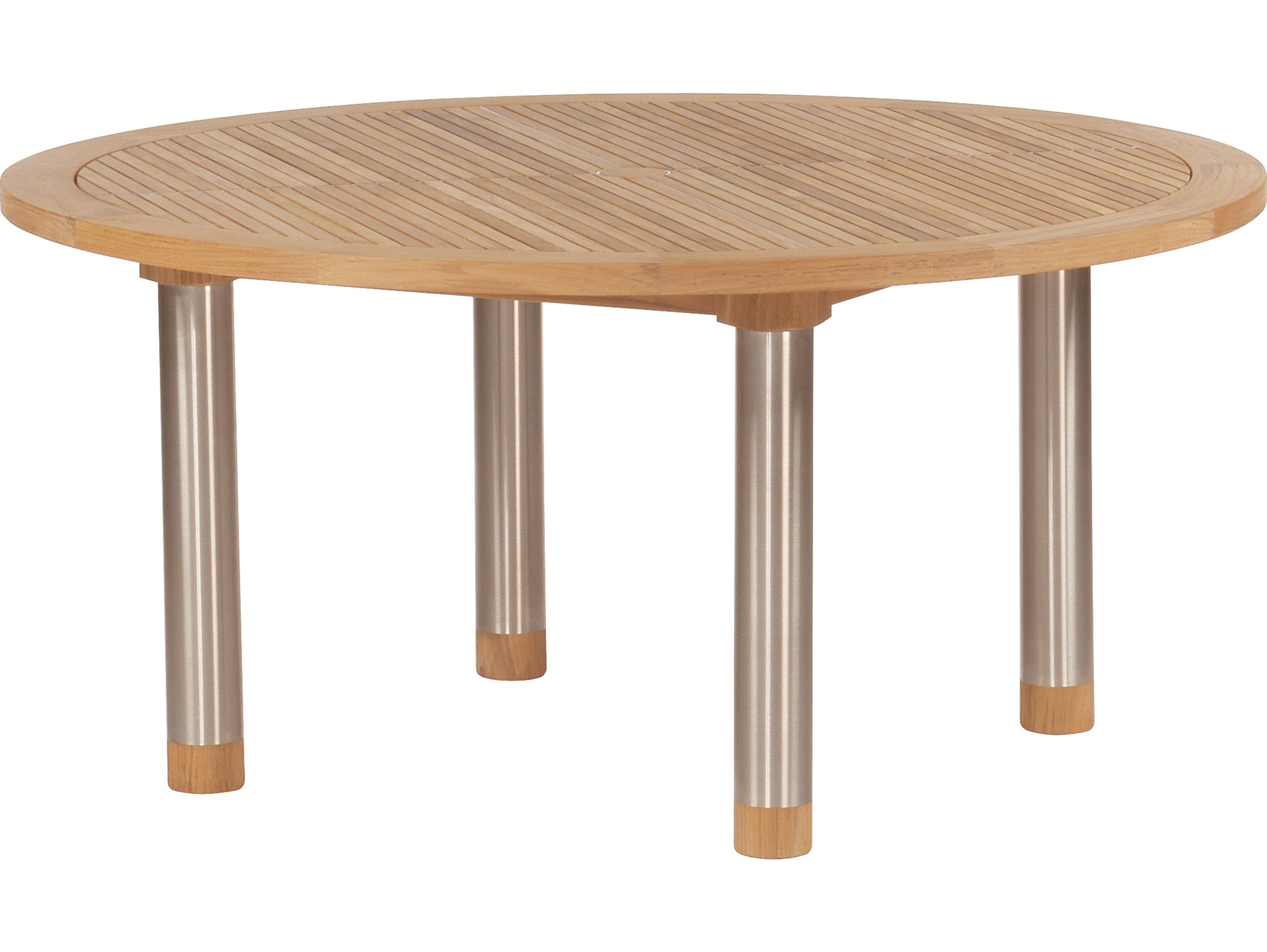 Barlow Tyrie Equinox Dining Table Stainless Steel Natural Teak 58"W x 58"D x 28"H