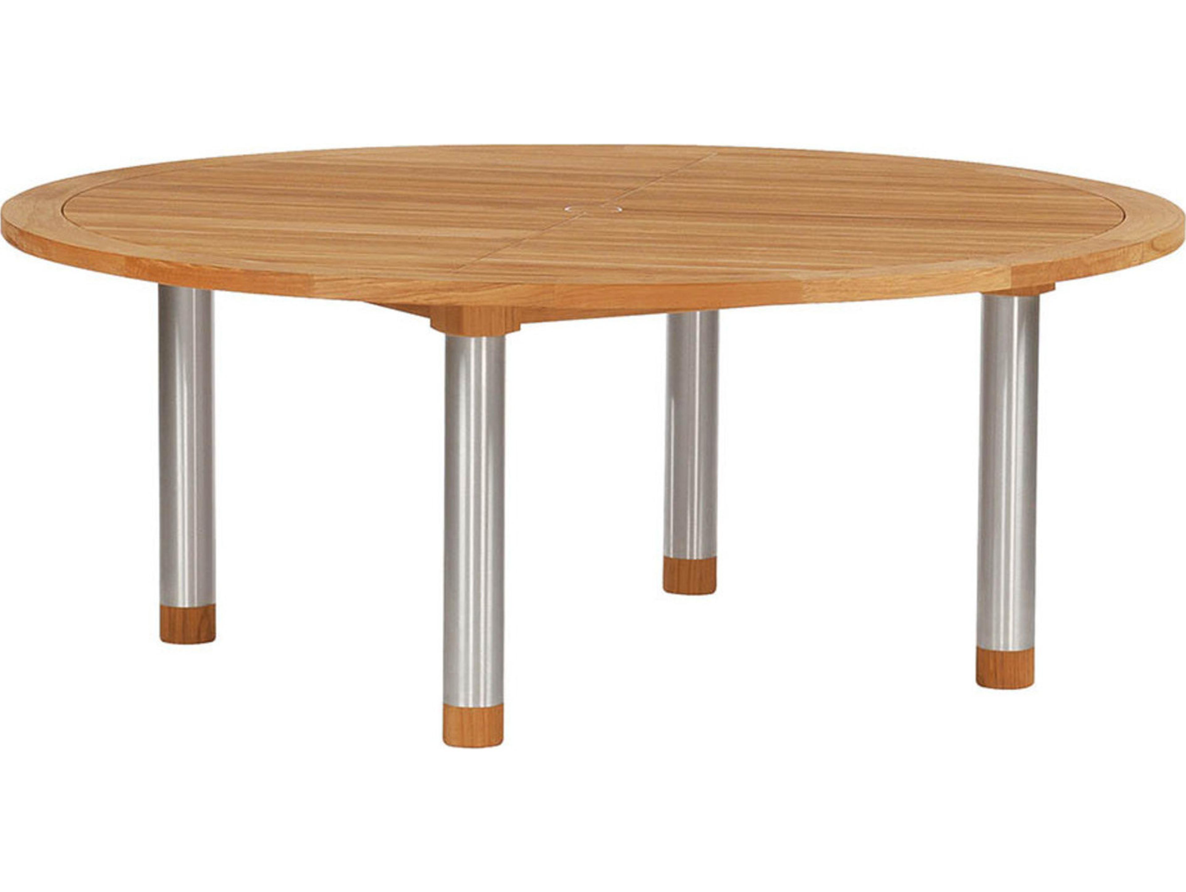 Barlow Tyrie Equinox Dining Table Stainless Steel Natural Teak 71"W x 71"D x 28"H