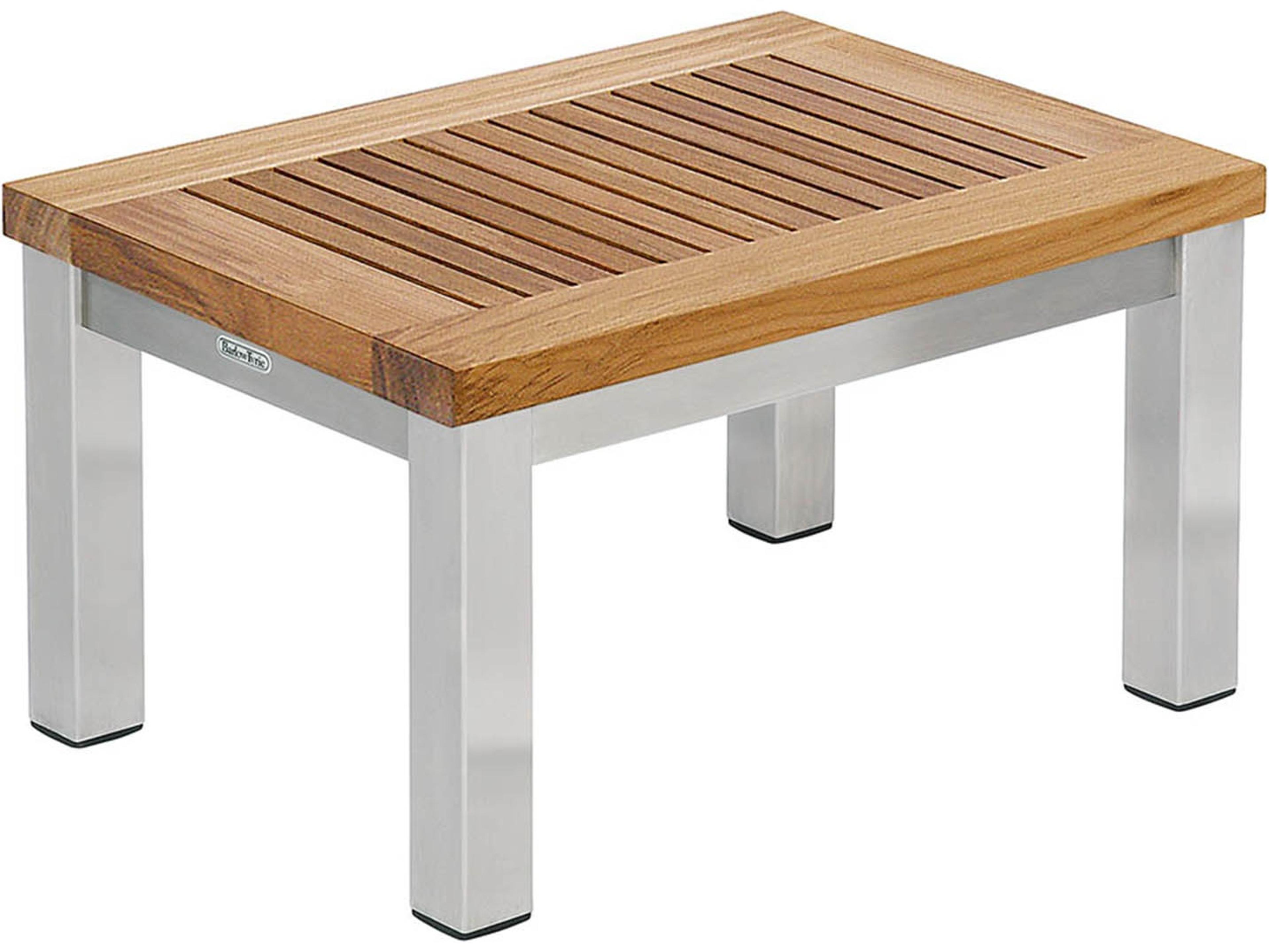 Barlow Tyrie Equinox Lounger Table - Silver Stainless Steel Frame - Natural Teak Top