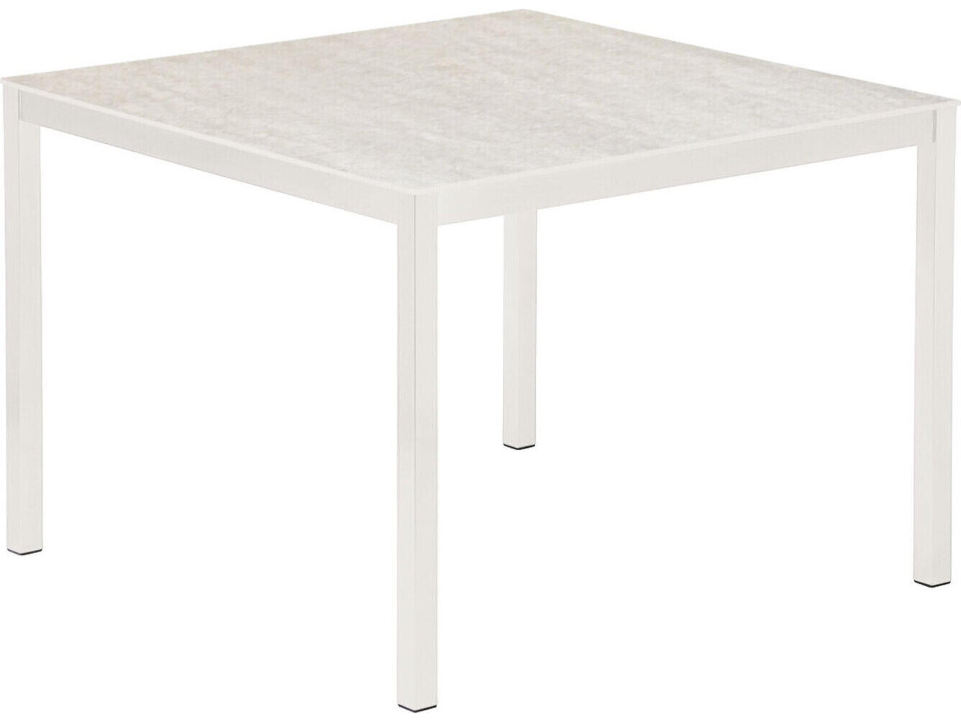 Barlow Tyrie Equinox Square Dining Table Arctic White Powder-Coated Stainless Steel Frost Ceramic