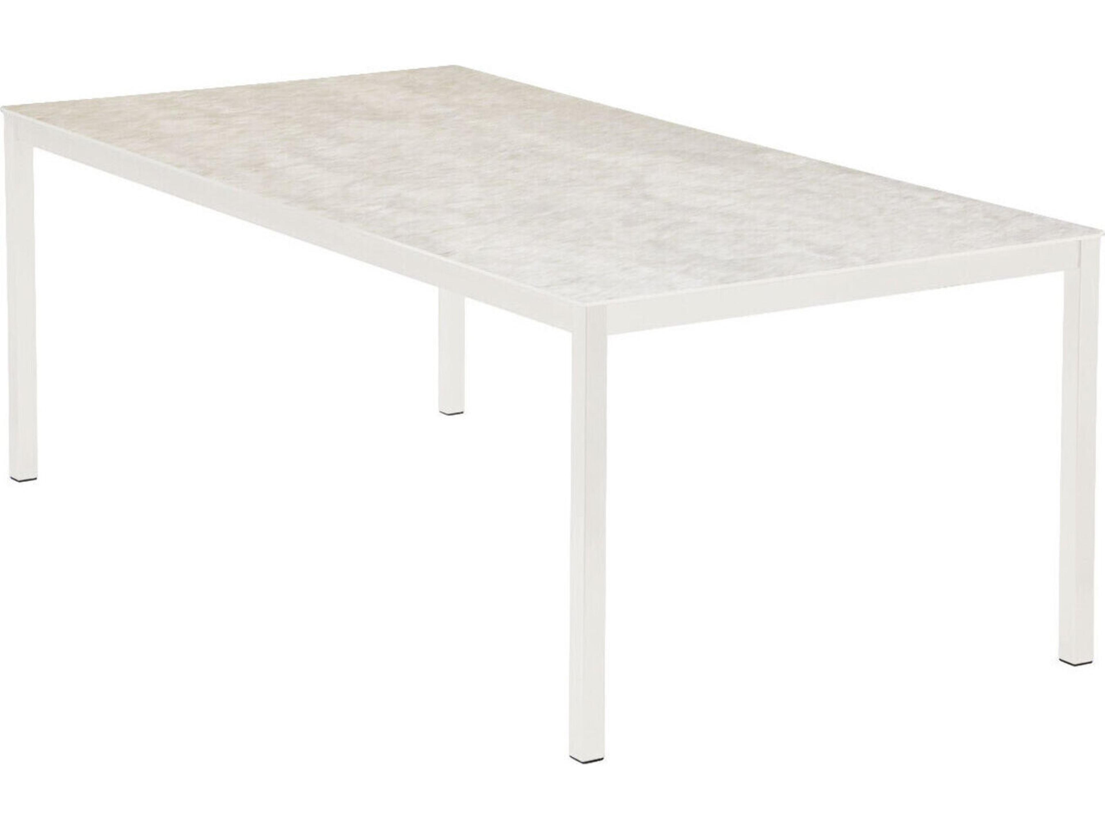 Barlow Tyrie Equinox Dining Table Arctic White Powder-Coated Stainless Steel Frost Ceramic 79"W x 39"S x28"H