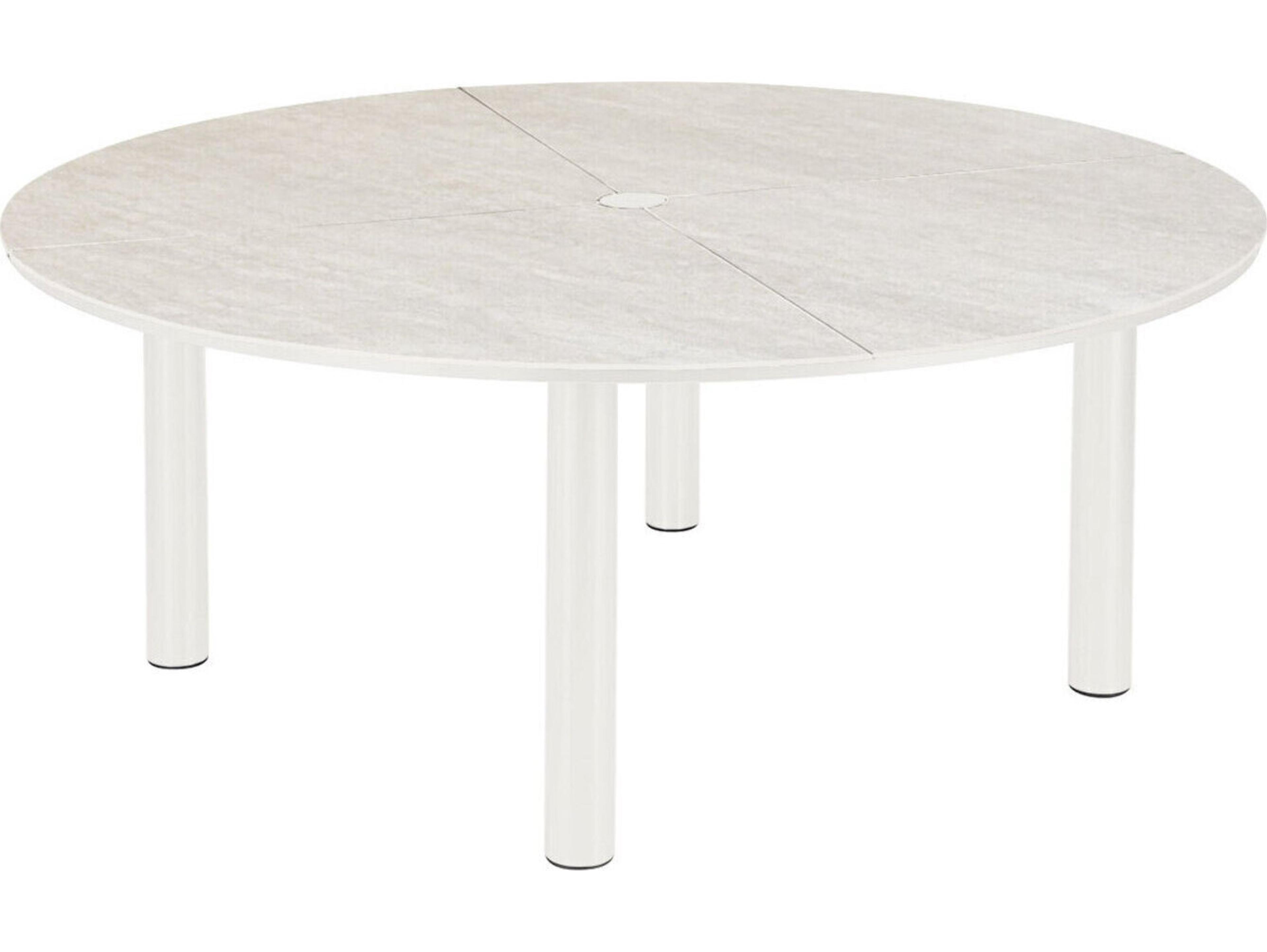 Barlow Tyrie Equinox Round Dining Table Arctic White Powder-Coated Stainless Steel Frost Ceramic