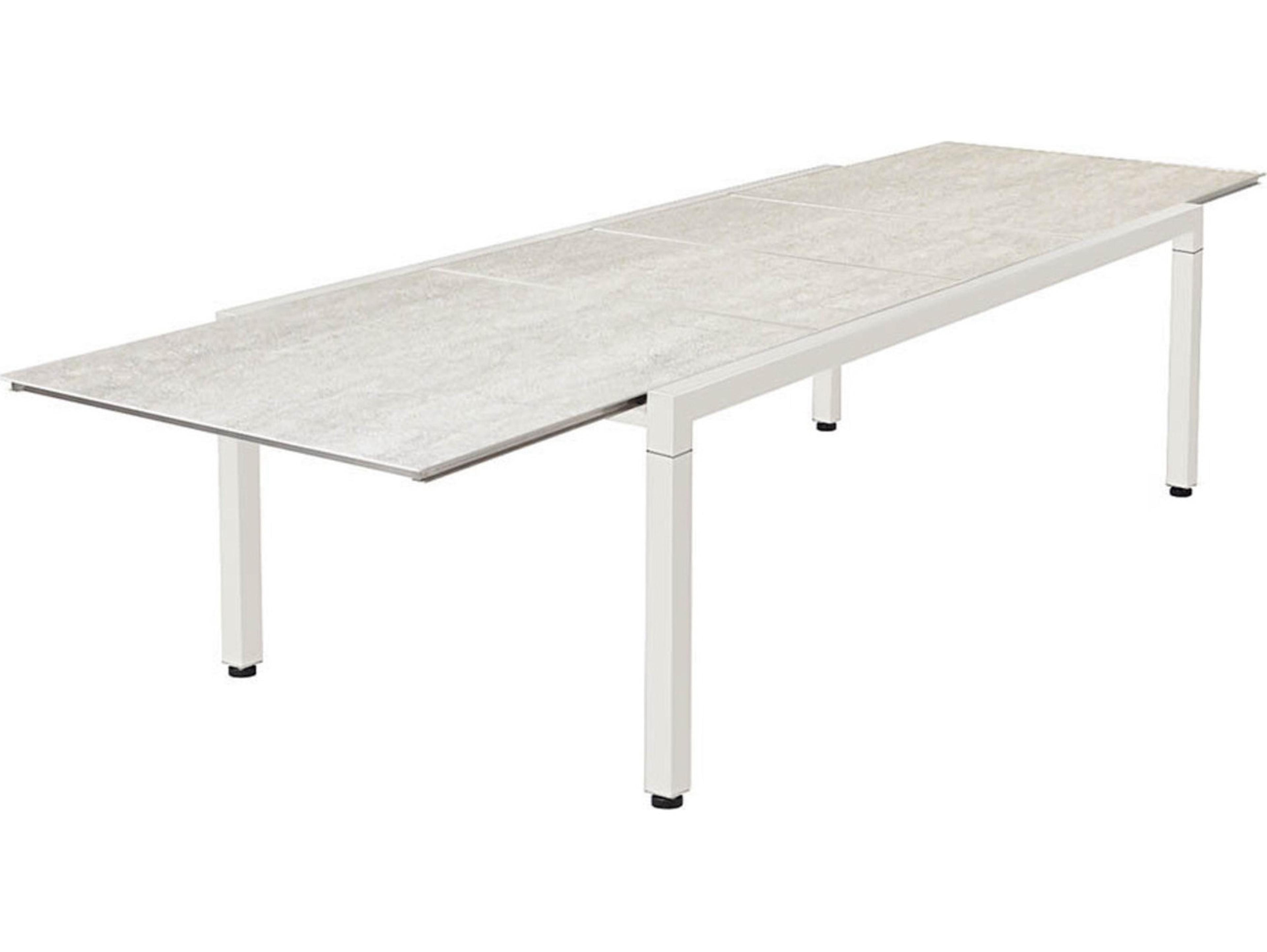 Barlow Tyrie Equinox Extending Dining Table Arctic White Powder-Coated Stainless Steel Frost Ceramic