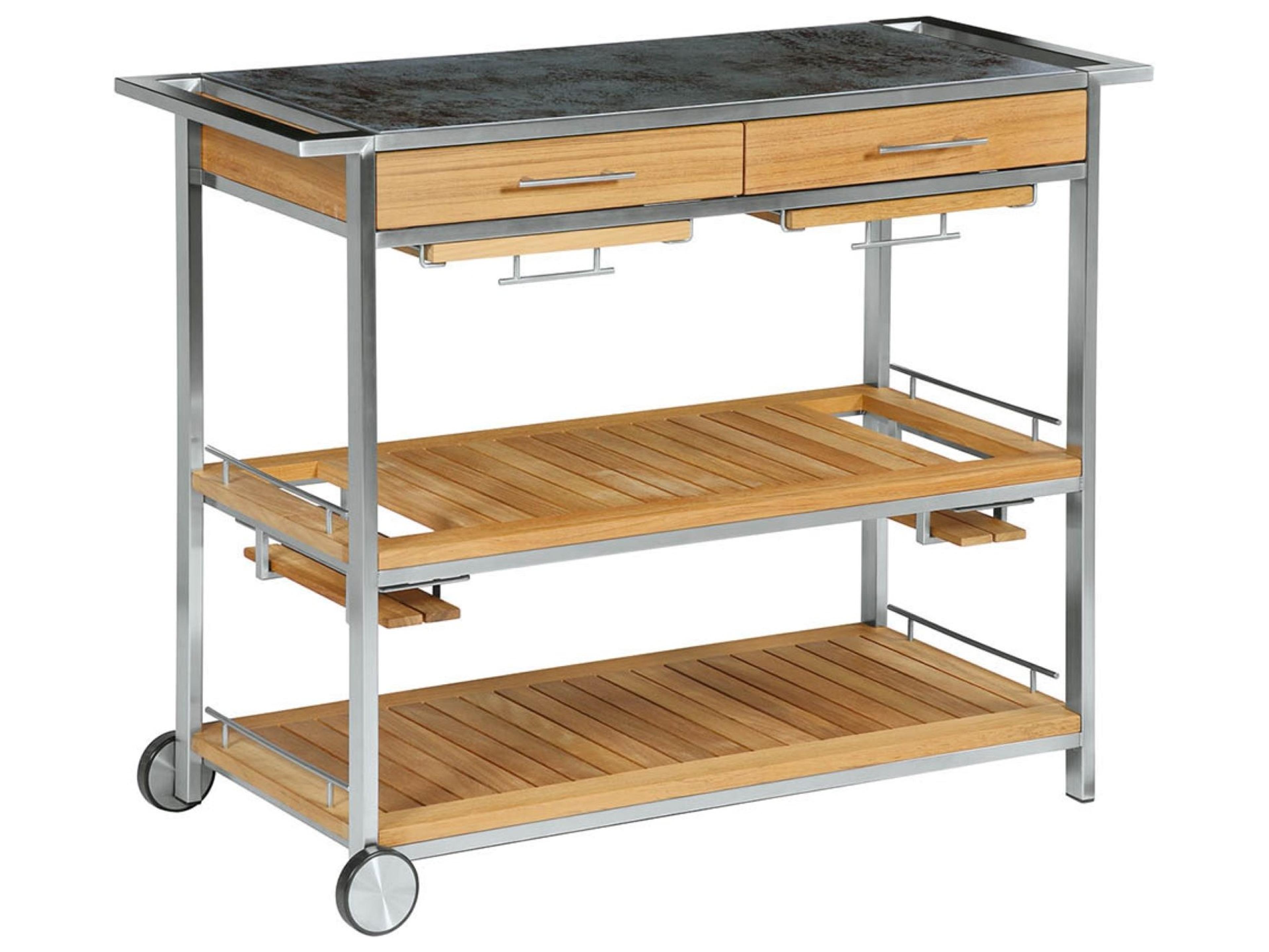 Barlow Tyrie Mercury Serving Table  Stainless Steel & Natural Teak Frame  Oxide Italian Ceramic