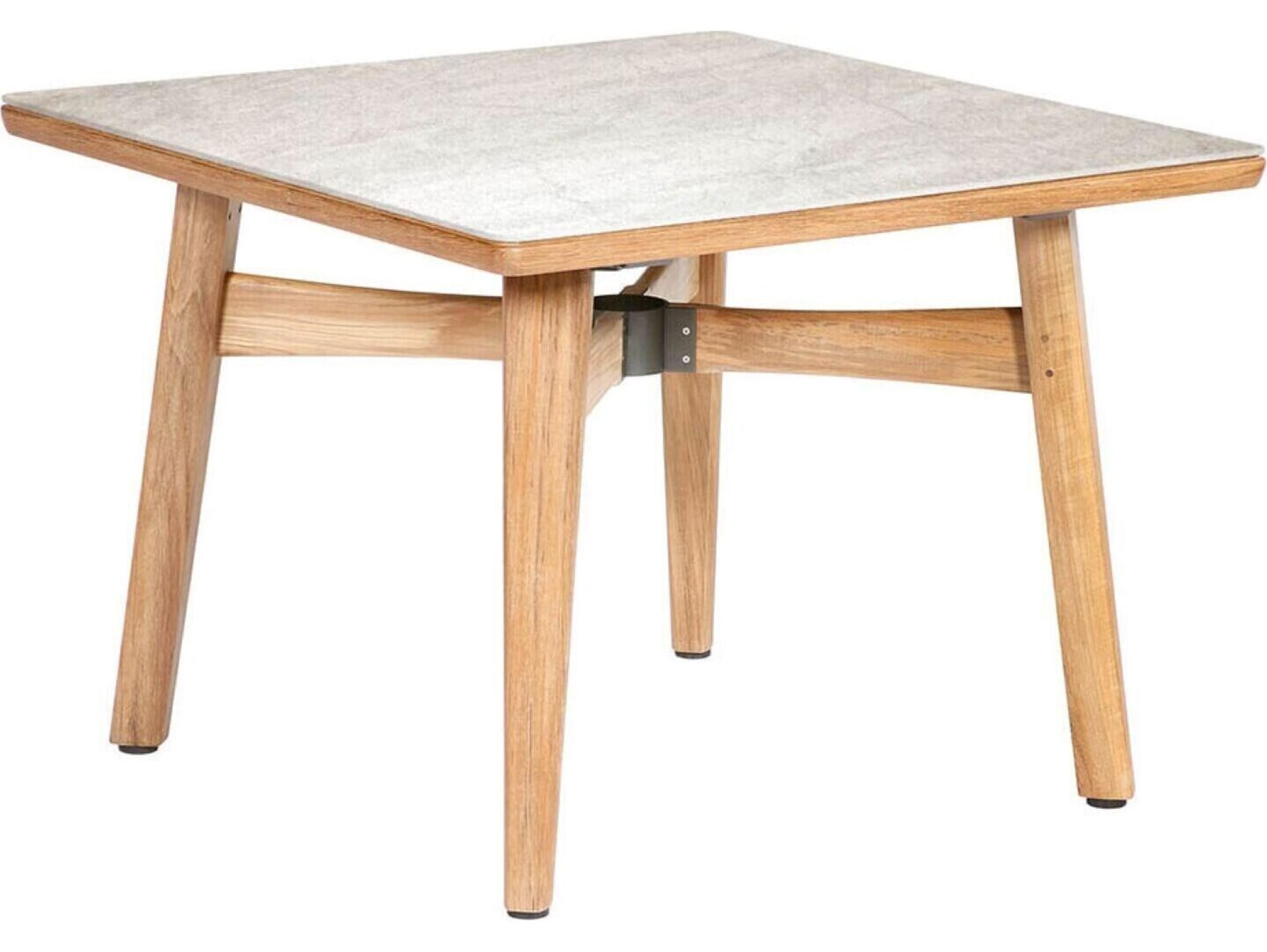Barlow Tyrie Monterey Square Dining Table Natural Teak Frost Ceramic with Umbrella Hole