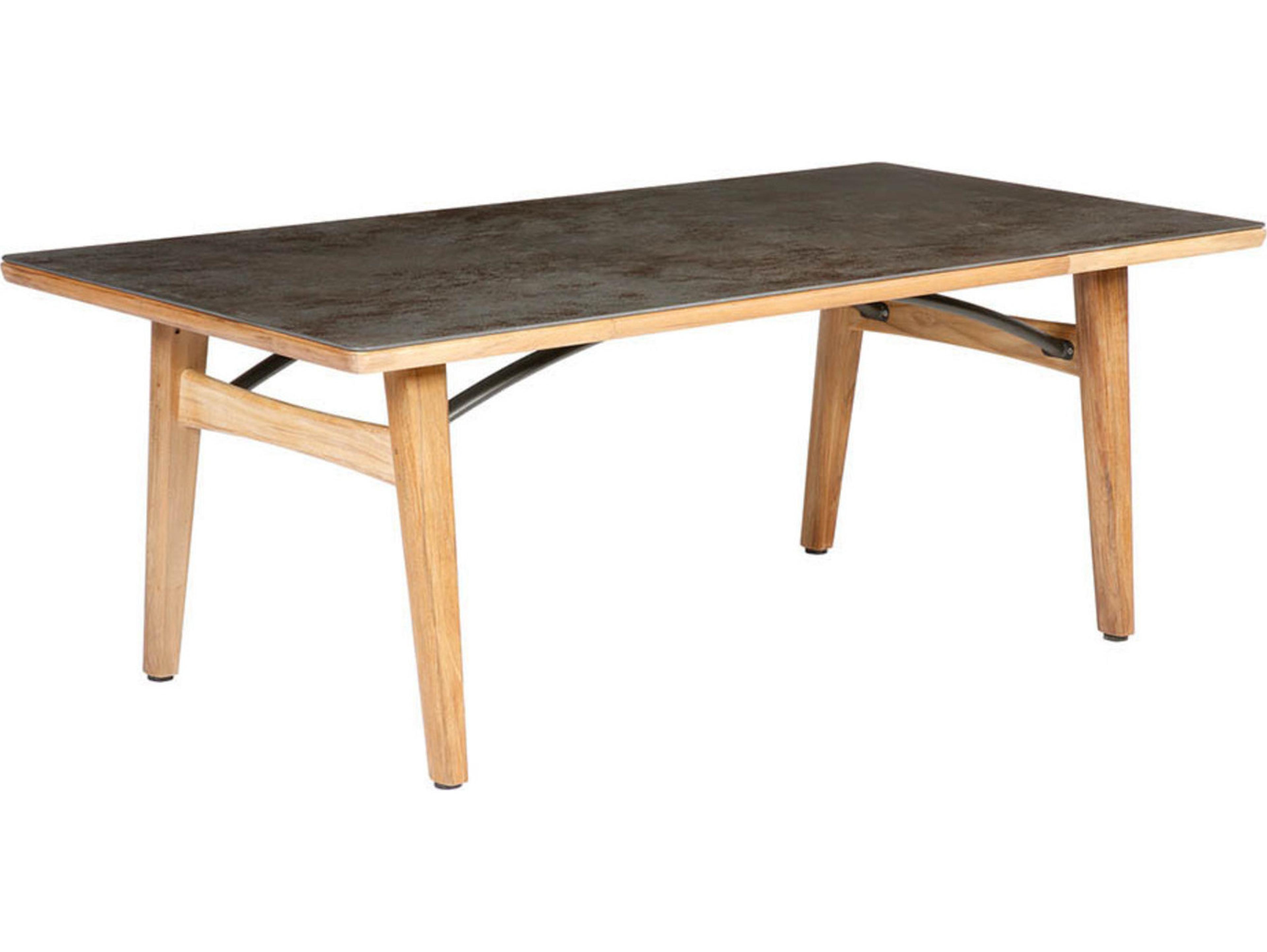 Barlow Tyrie Monterey Dining Table Natural Teak Oxide Ceramic No Umbrella Hole 79"W x 39"D x 29"H