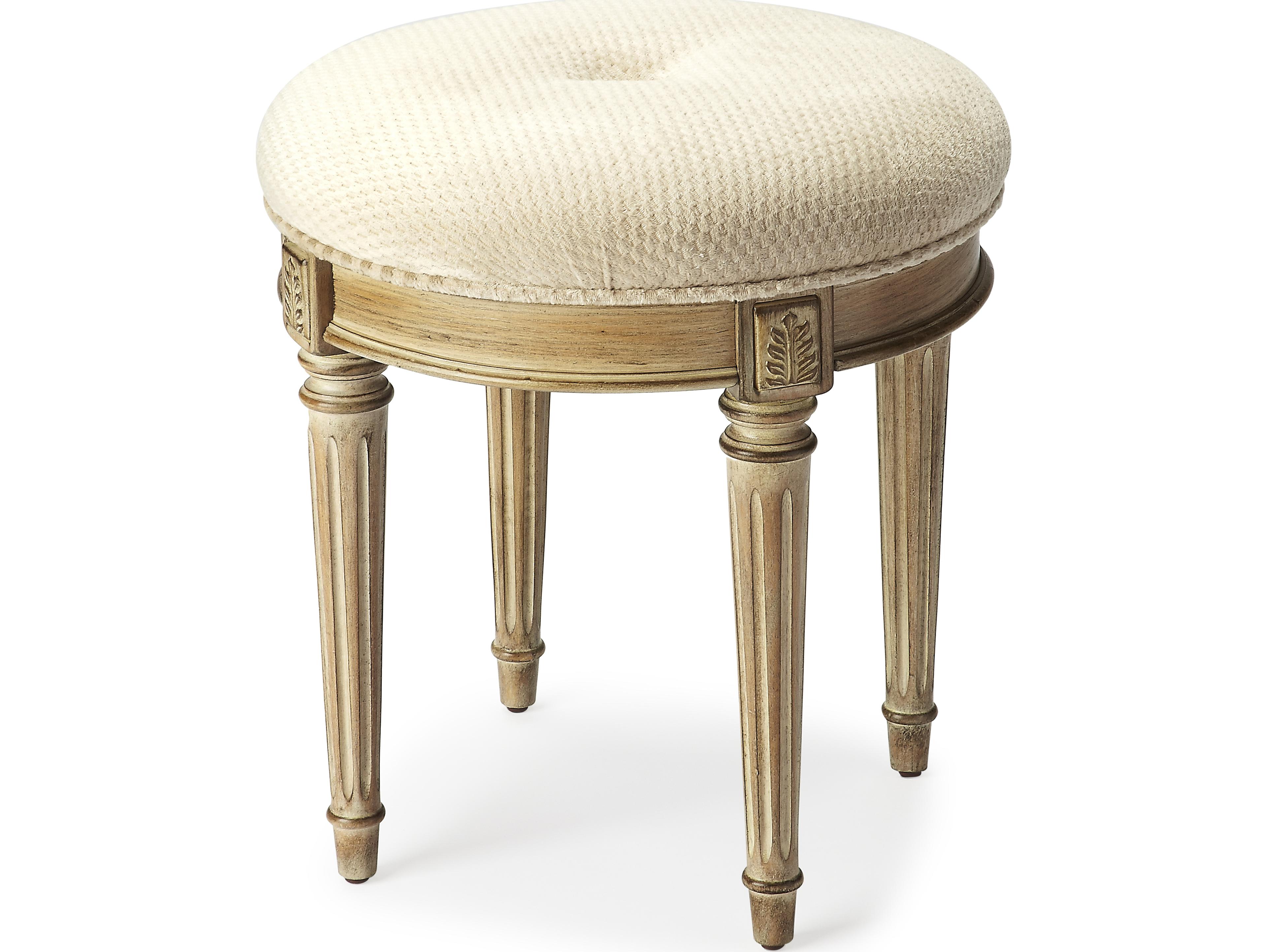 Butler Bernadette Driftwood Beige Upholstered Vanity Stool