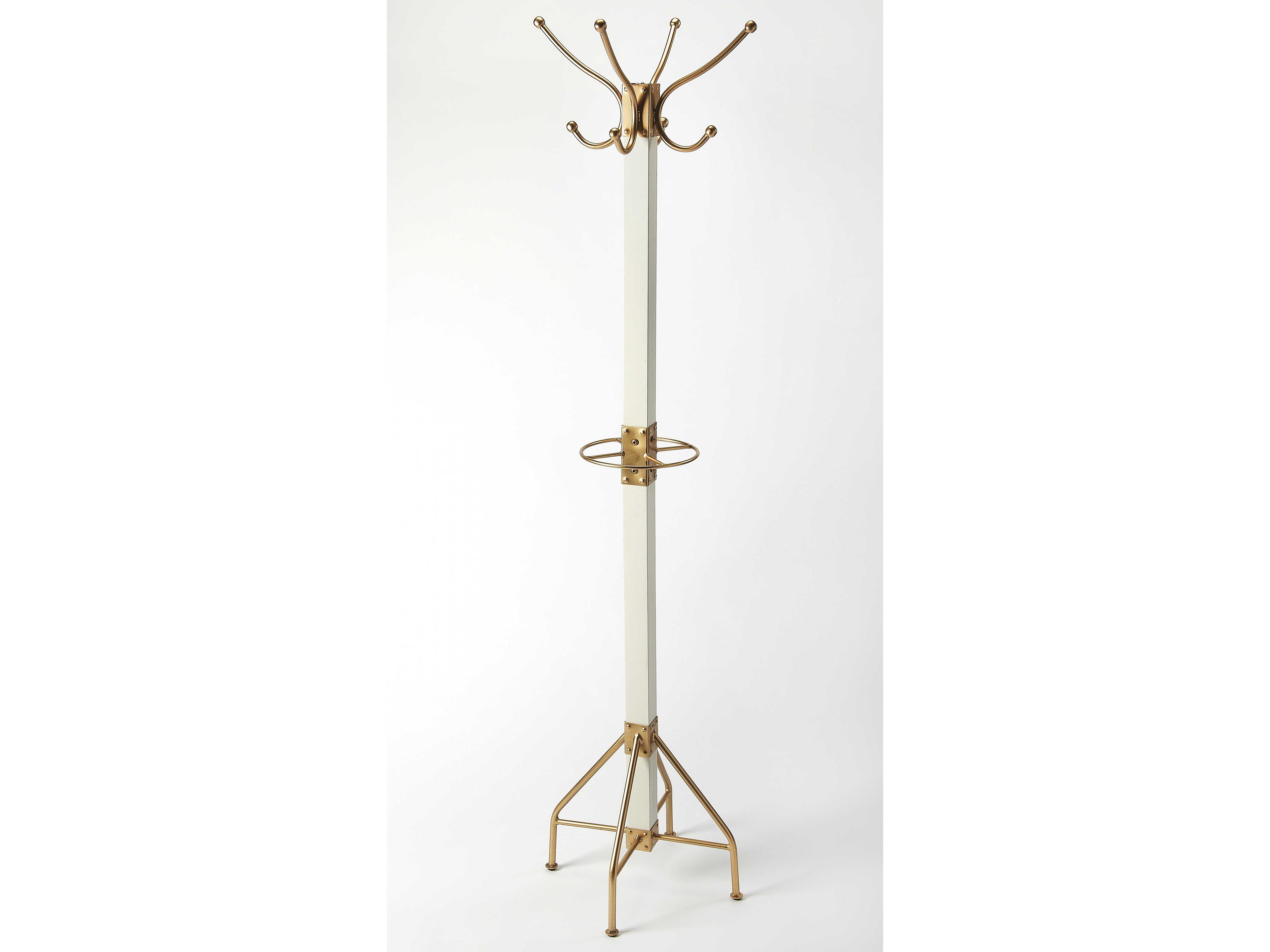 Butler Logan Square Whie And Gold Coat Rack with Umbrella Holder