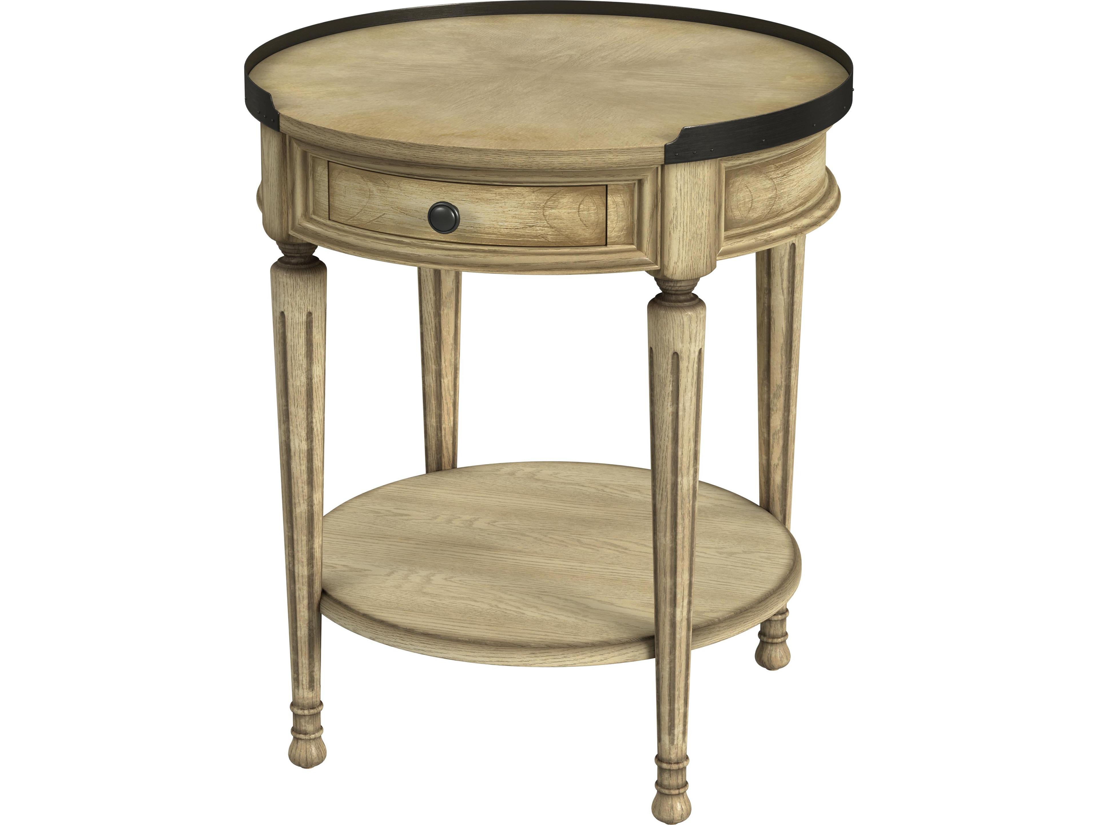 Butler Sampson Round Wood Antique Beige End Table