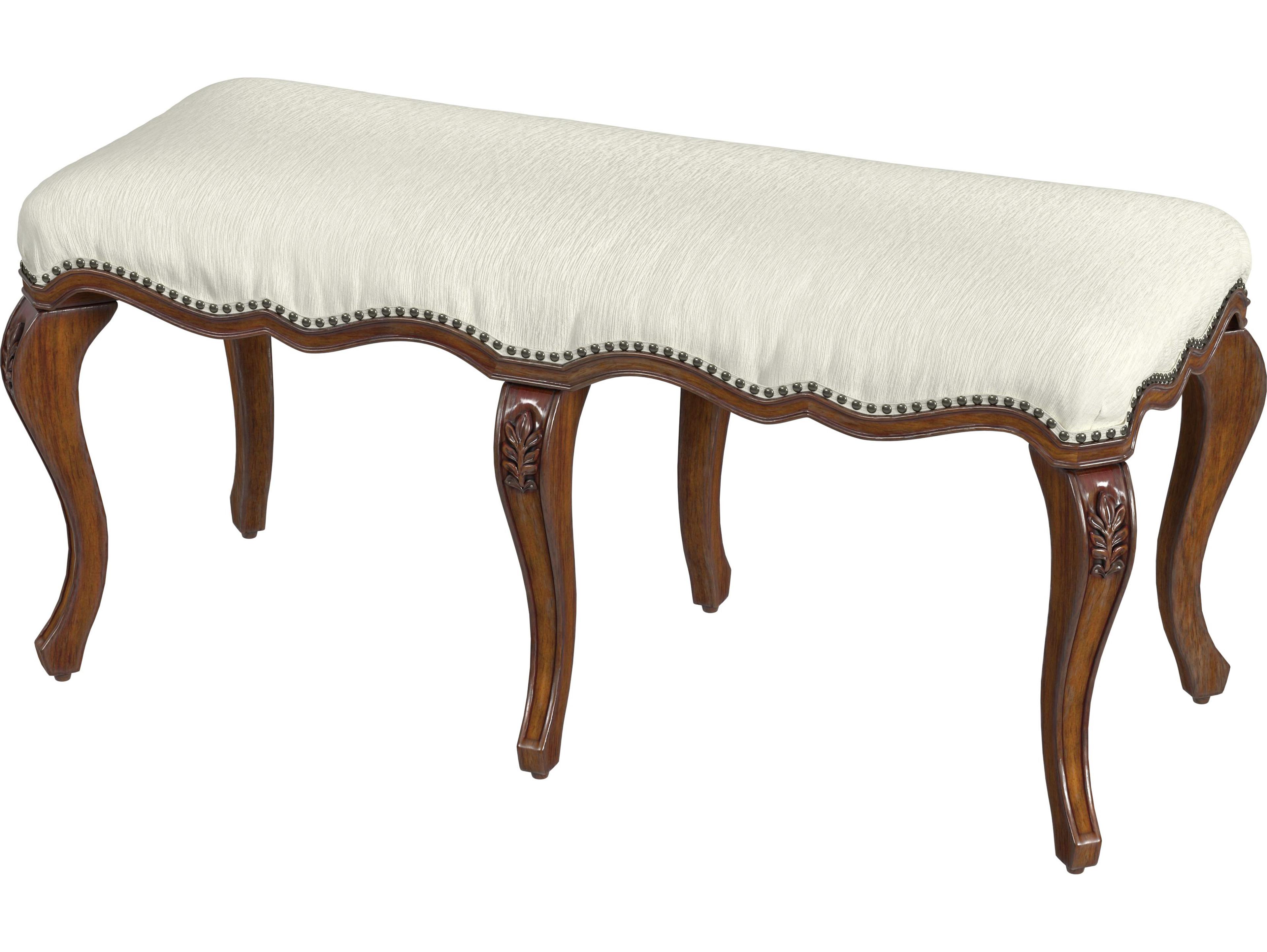 Butler Michelline Antique Cherry Beige Upholstered Accent Bench