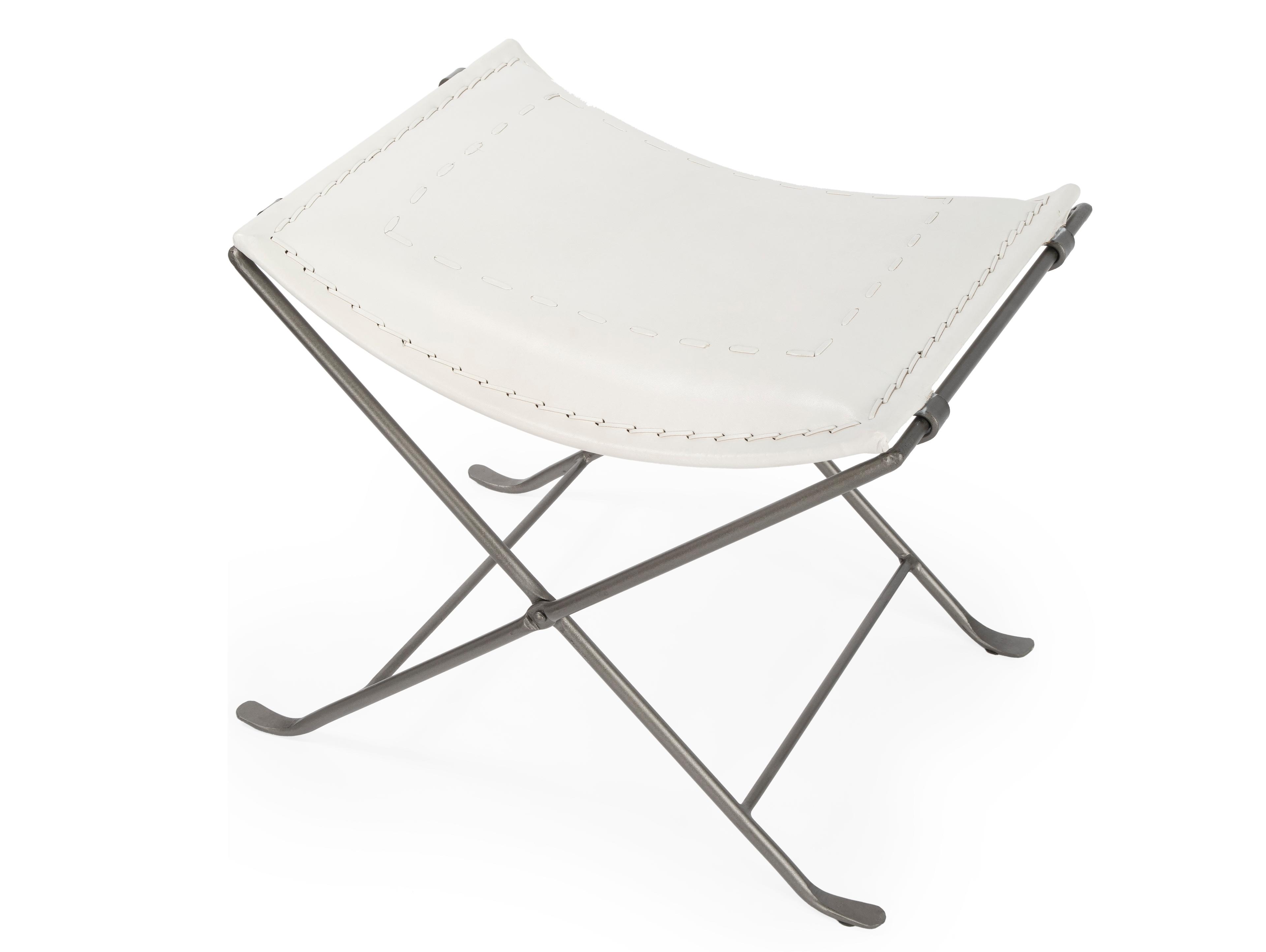 Butler Melton White Leather Accent Stool