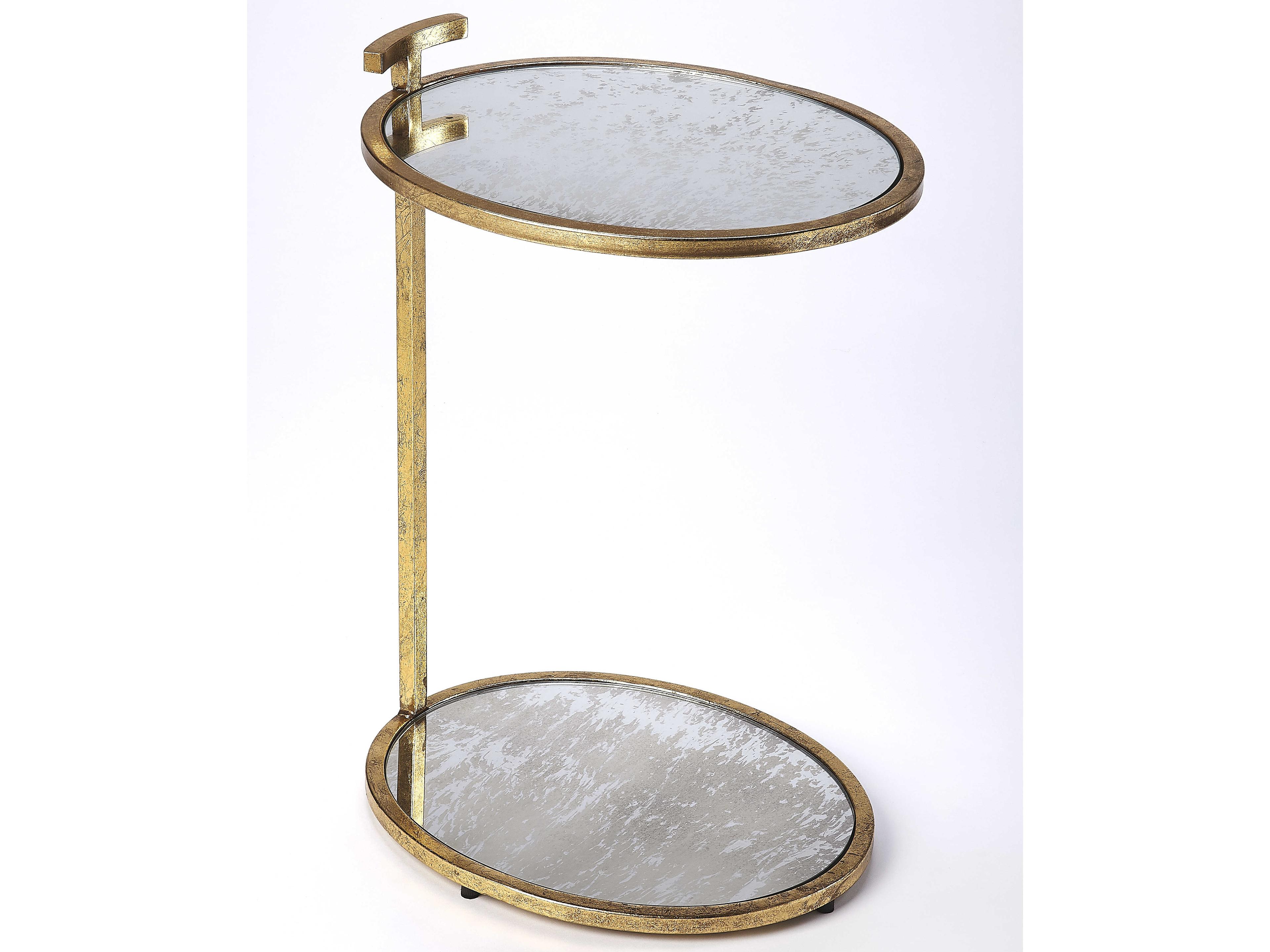 Butler Ciro Oval Mirror Antique Gold Leaf End Table