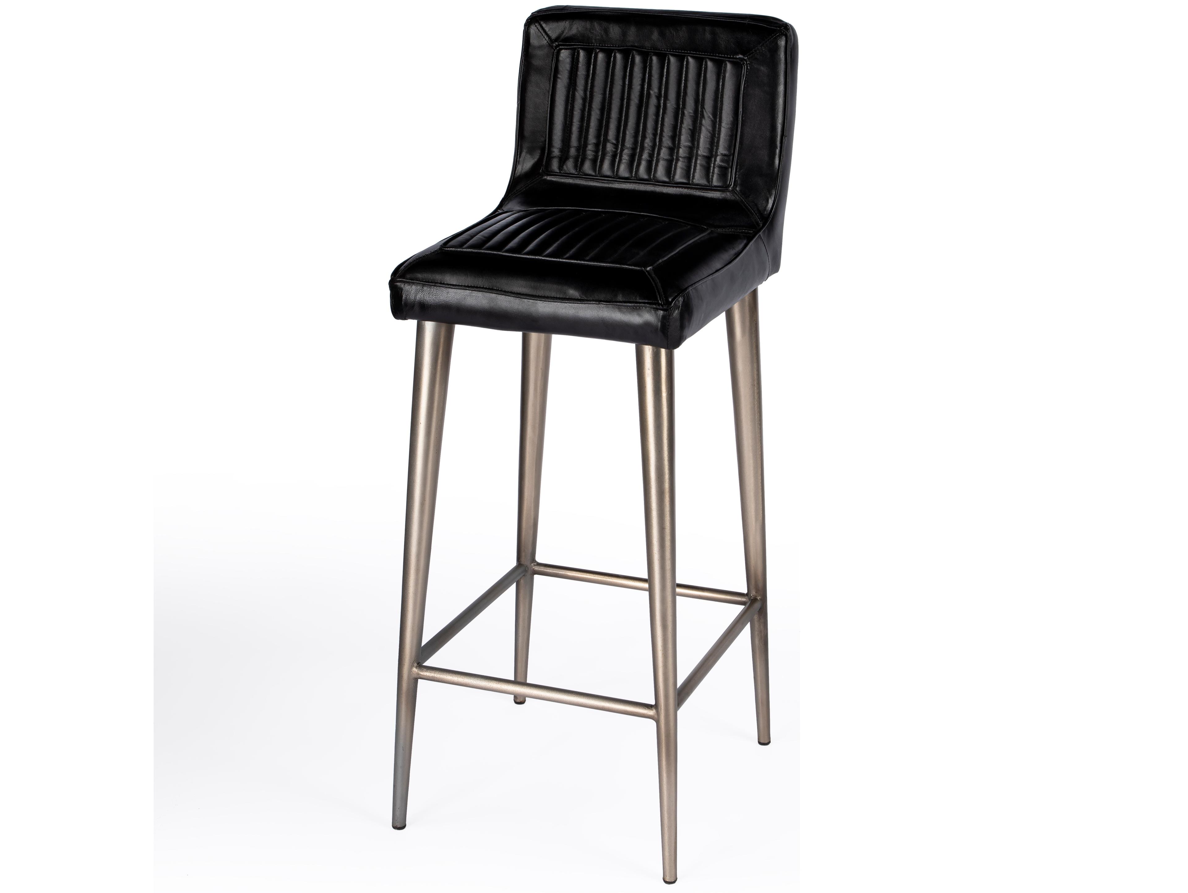 Butler Maxwell Black Leather Bar Stool