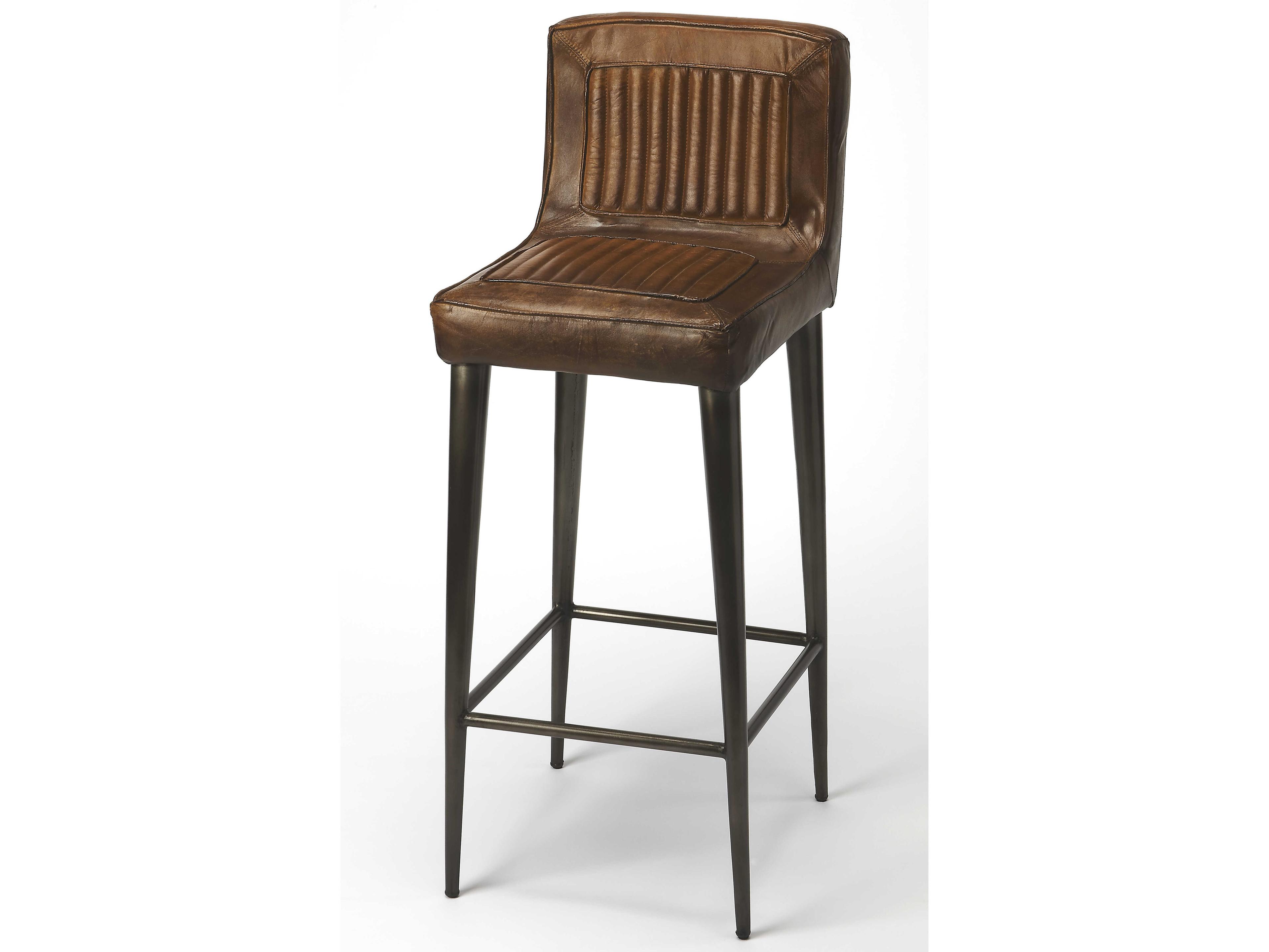 Maxwell Brown Leather Bar Stool